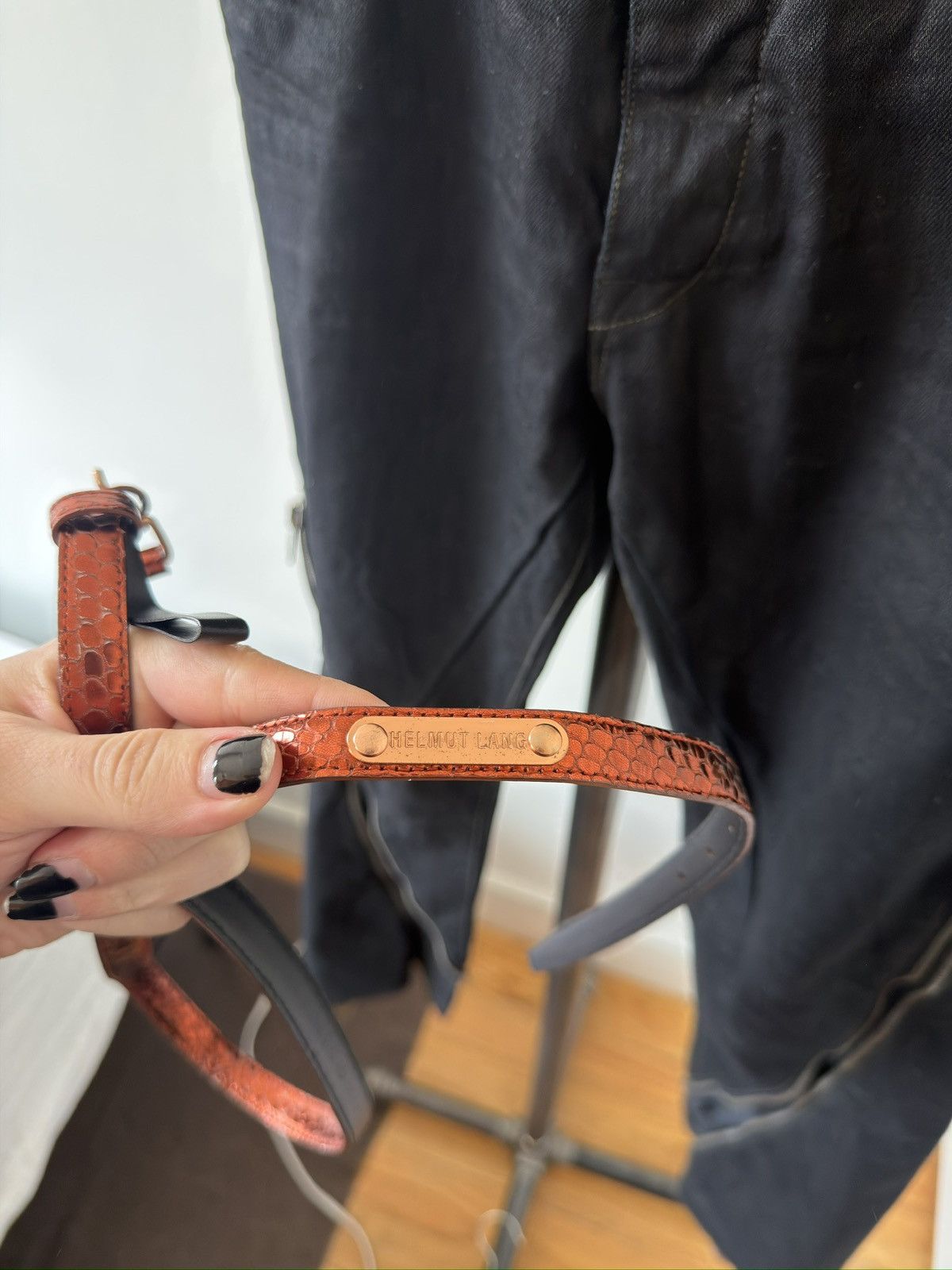 Helmut Lang AW04 Irridescent-Red Snake-Embossed Belt Size ONE SIZE - 4 Thumbnail