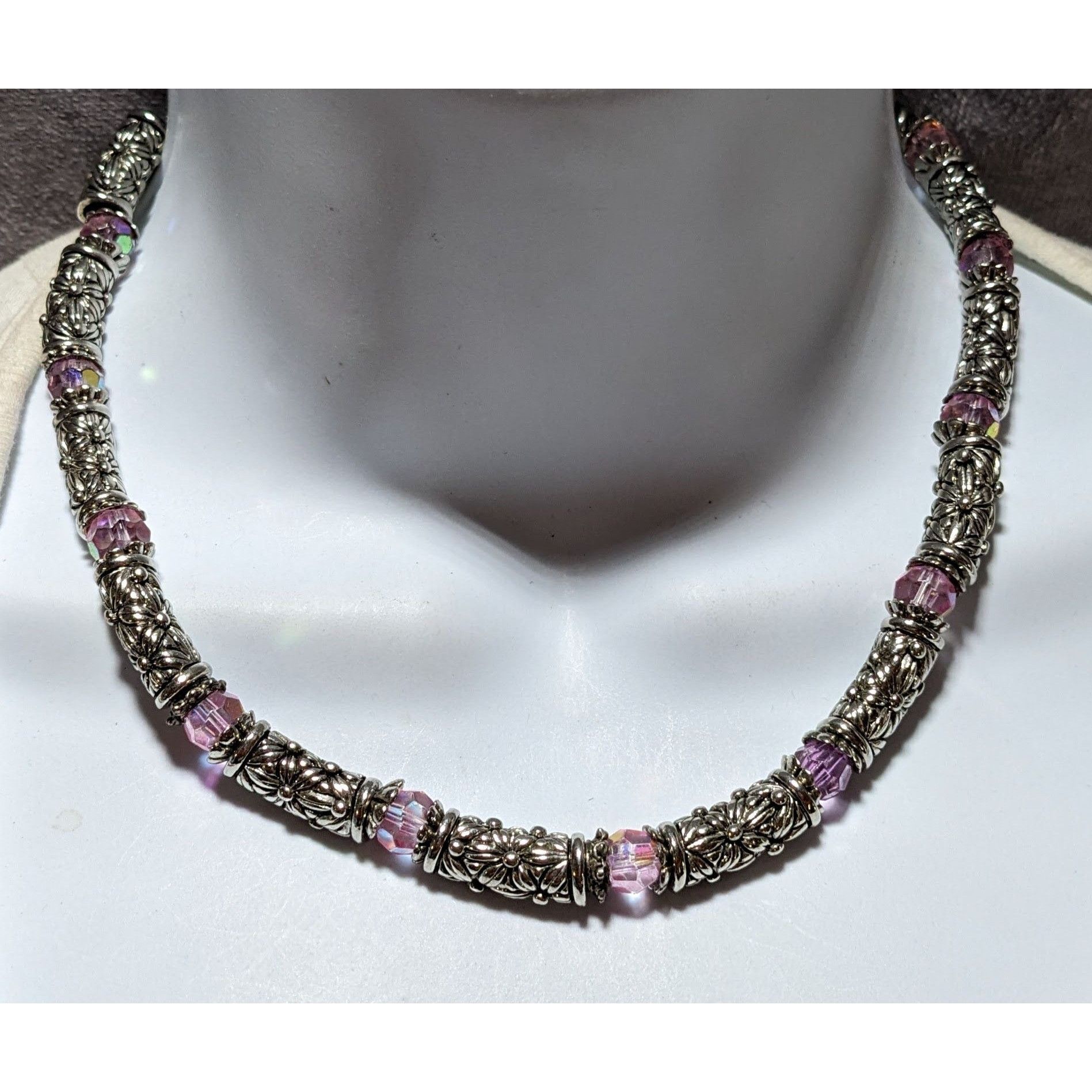 Other Silver Floral Pink Aurora Borealis Necklace Size ONE SIZE - 6 Thumbnail