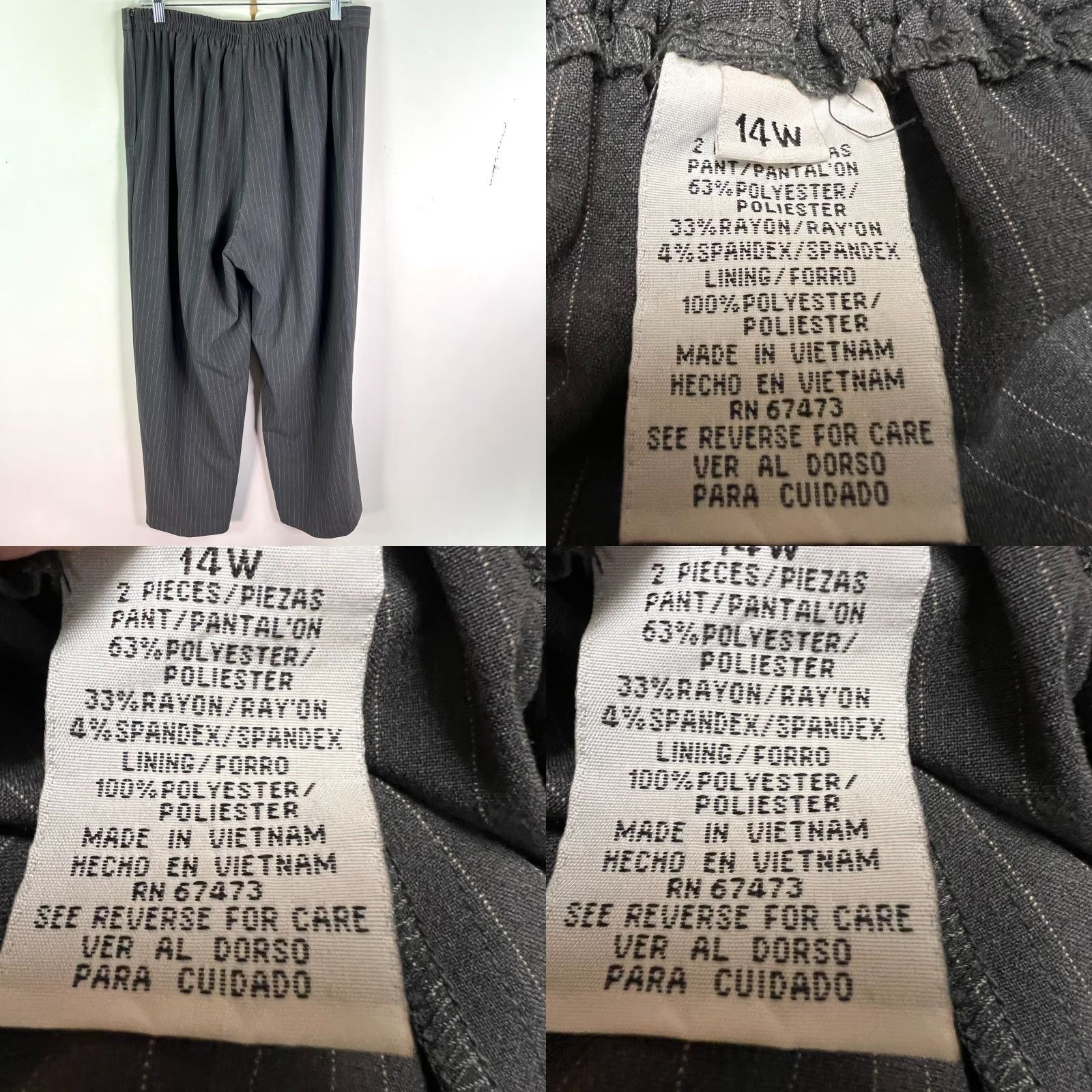 Vintage Larry Levine Gray Striped Stretch Dress Pants Womens Size 14W 34X27 NWOT Size 36" / US 14 / IT 50 - 8 Thumbnail