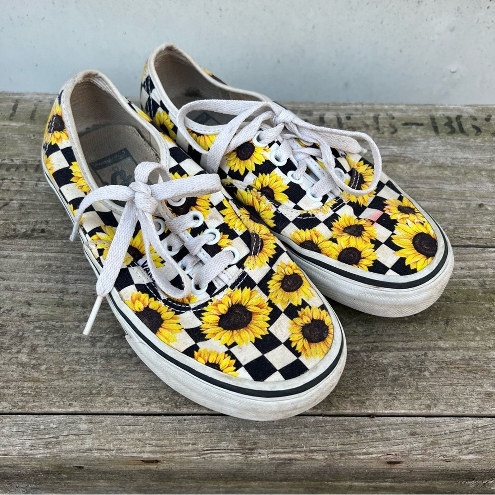 Checkered Vans Black And Yellow Sunflower Vans Vans Black White