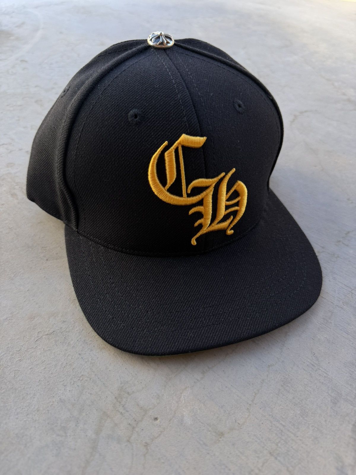 Chrome Hearts Black Snapback Hat – Gold Gothic CH Logo New