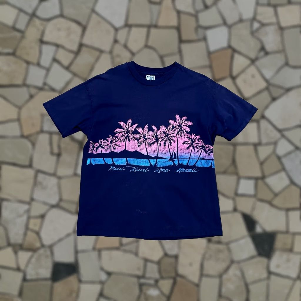 Hanes VINTAGE Hawaii Islands T-Shirt Blue XL USA Made Short Sleeve Tee Size US XL / EU 56 / 4 - 1 Thumbnail