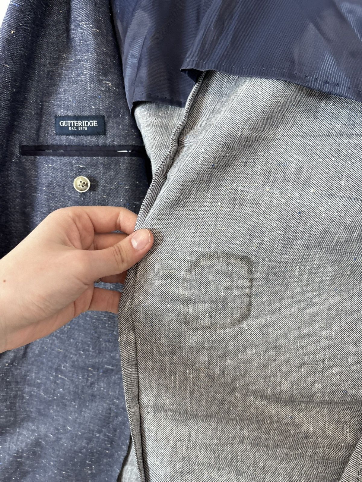 Other Gutteridge Men’s Blue Cotton Linen Silk Blazer Jacket Coat Size 42R - 23 Thumbnail