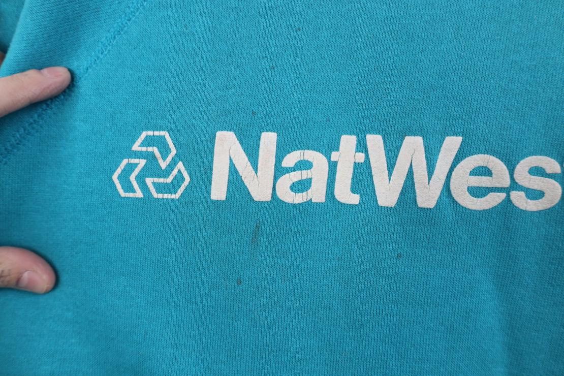 Vintage Vintage 80s NatWest USA Bank Raglan Sweatshirt Teal USA Size US L / EU 52-54 / 3 - 5 Thumbnail