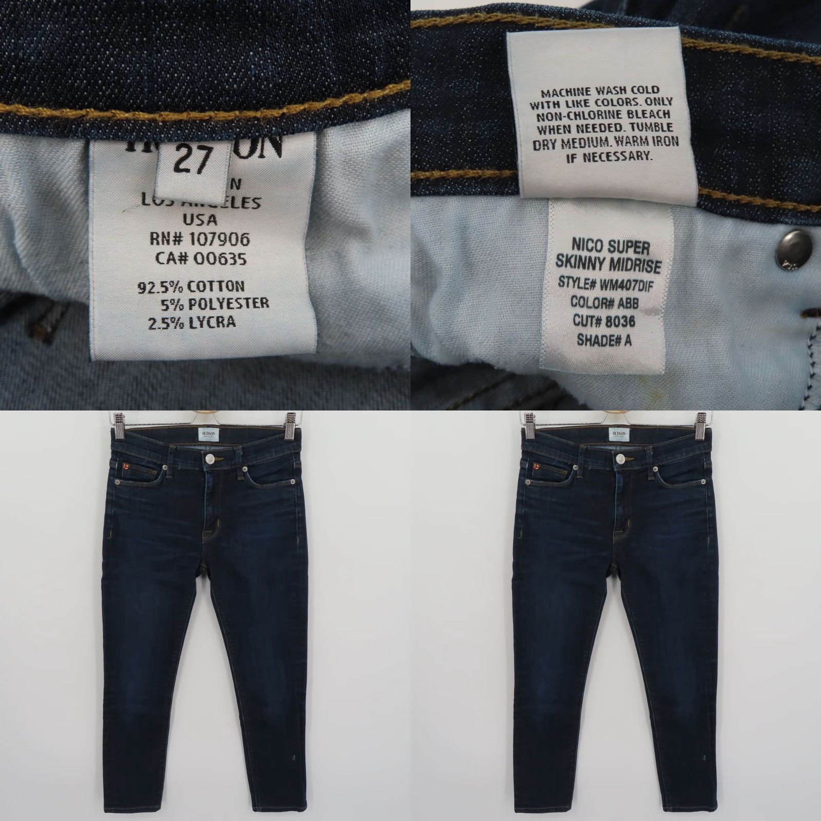 Hudson Hudson Jeans Nicko? (Original contains "Nico") Hudson Women 27 Nico Super Skinny Midrise Dark Blue Denim Jeans Pockets Cotton Denim Size 27" / US 4 / IT 40 - 8 Thumbnail