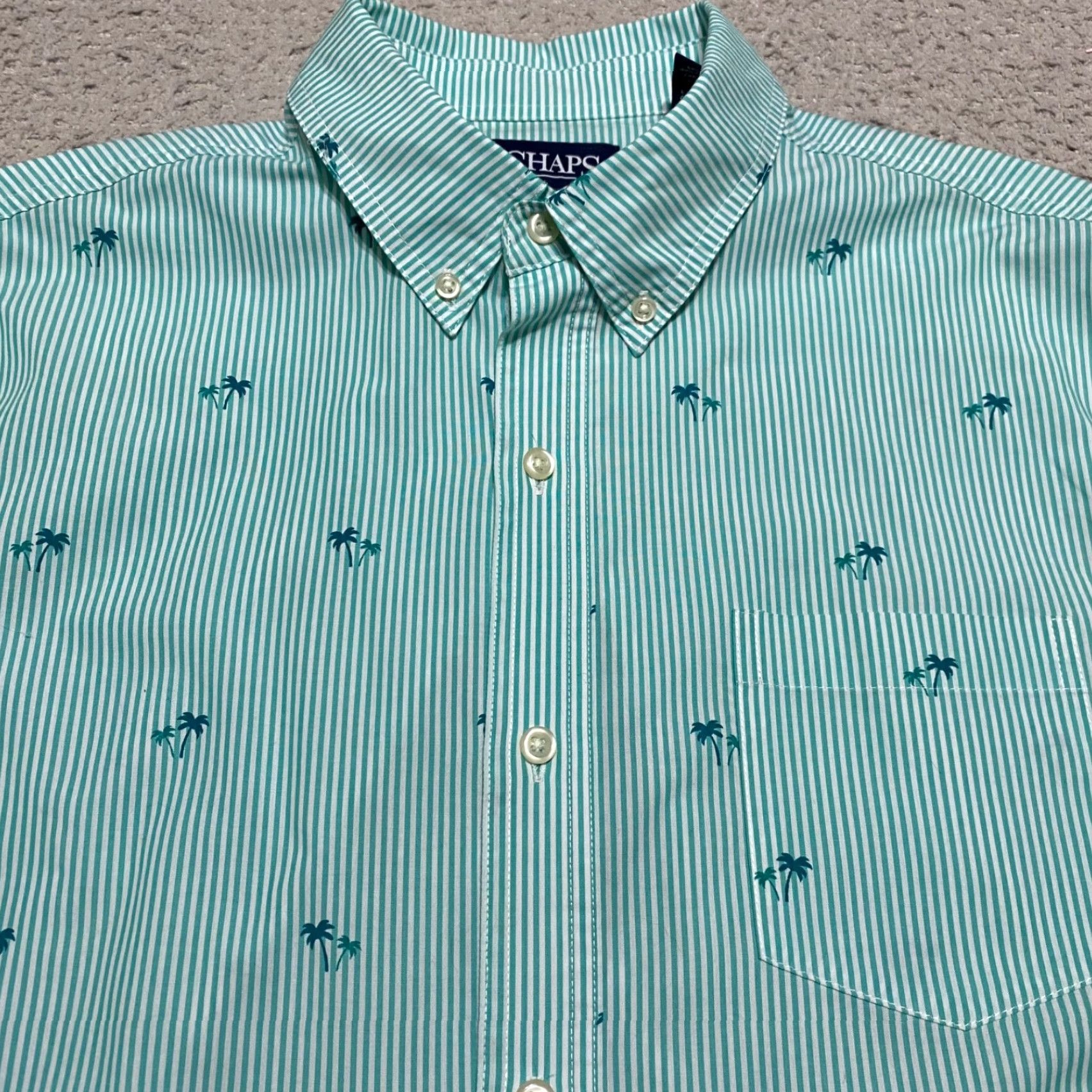 Chaps Chaps Mens Shirt Green Striped Tropical Button-Down Easy Care Shirt Adult Large Nike Size US L / EU 52-54 / 3 - 6 Thumbnail