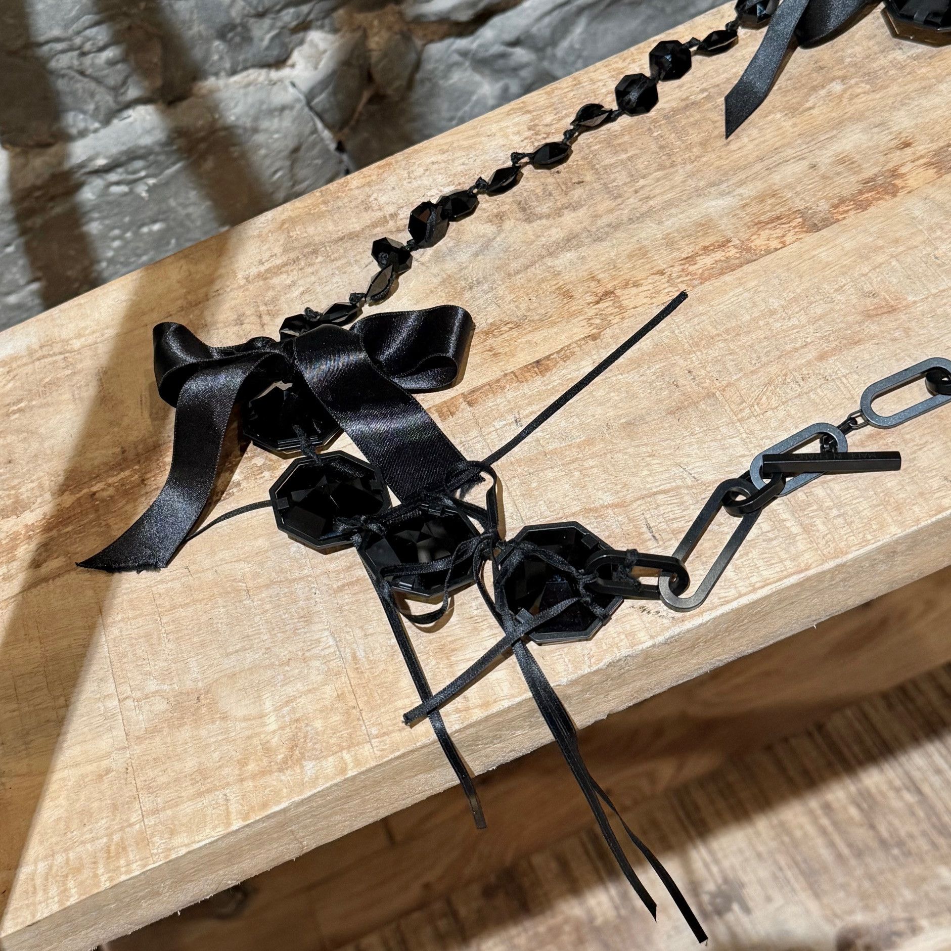 Lanvin Lanvin Black Crystal Satin Bow Chain Link Necklace Size ONE SIZE - 2 Thumbnail