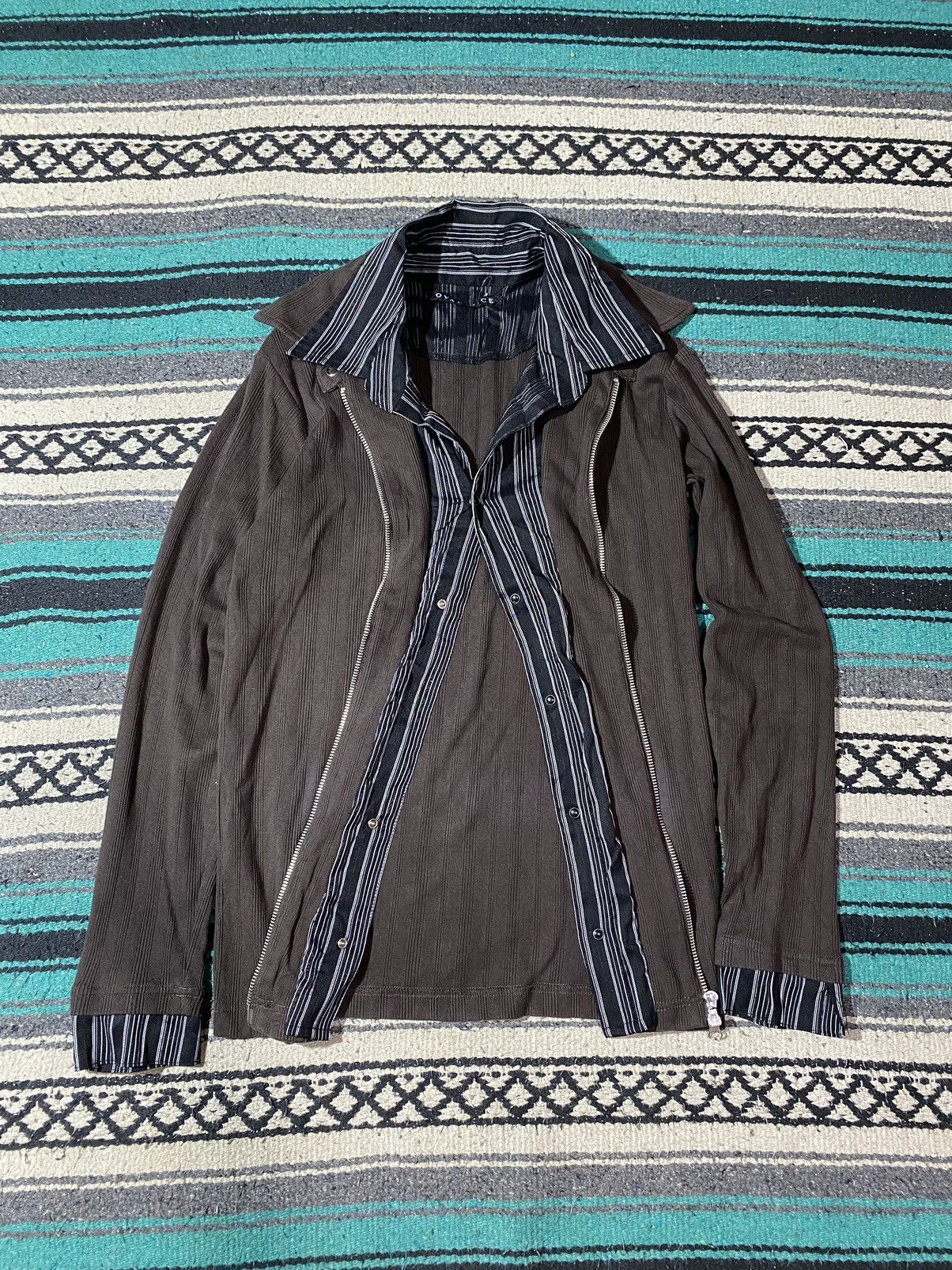 Oval Dice Reconstructed Zip Up Button Shirt