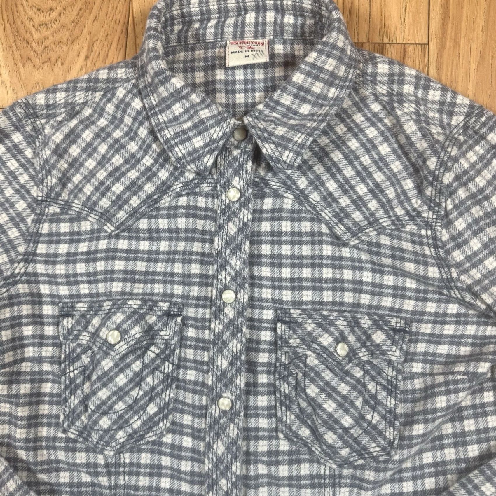 True Religion True Religion Shirt Mens M Blue Plaid Western Short Sleeve Pearl Snap Horseshoe Size US M / EU 48-50 / 2 - 3 Thumbnail