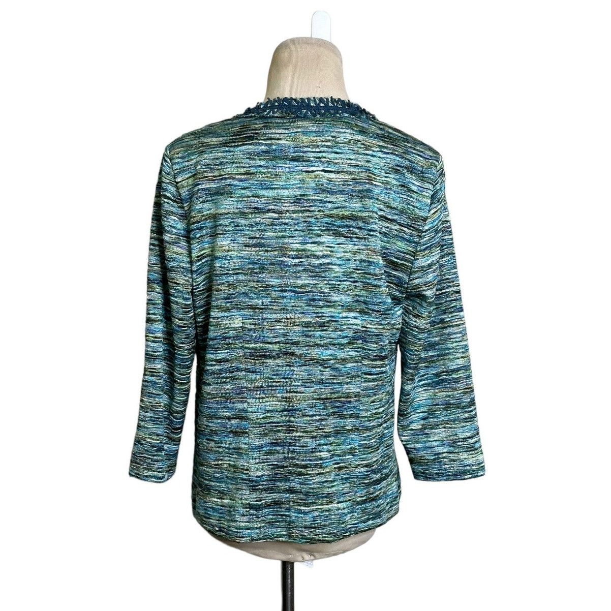 Chicos Chico's Green Tweet Pockets Fringe Trim Blazer Jacket size M Size M / US 6-8 / IT 42-44 - 2 Thumbnail