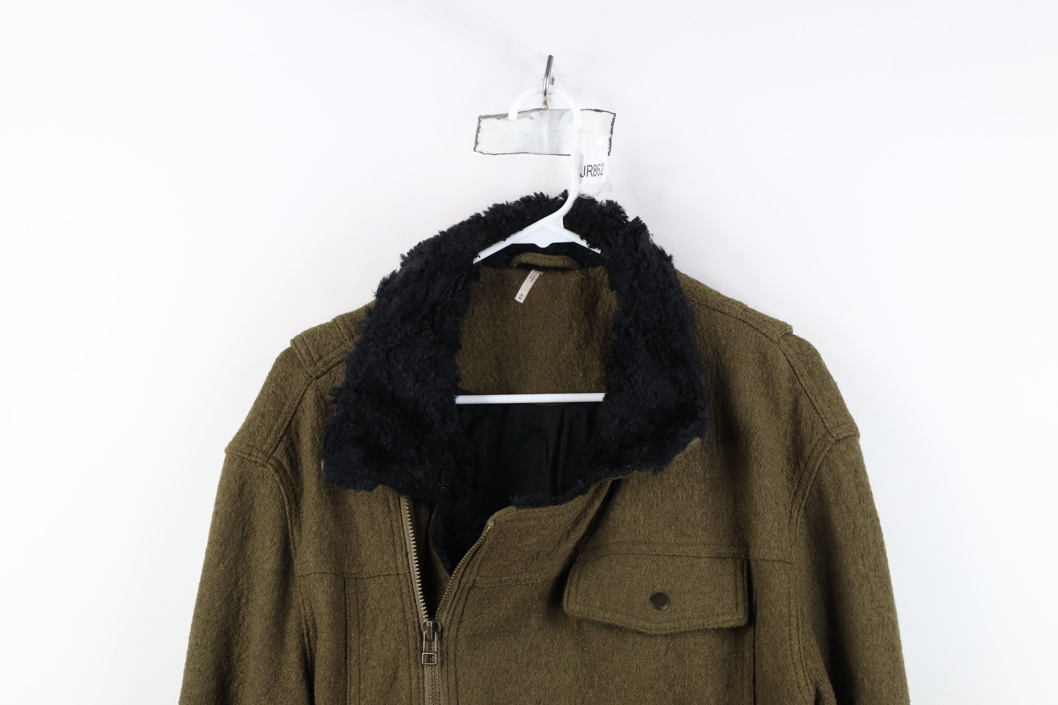 Free People Free People Chic Asymmetrical Zip Wool Bomber Jacket Green Size M / US 6-8 / IT 42-44 - 2 Thumbnail