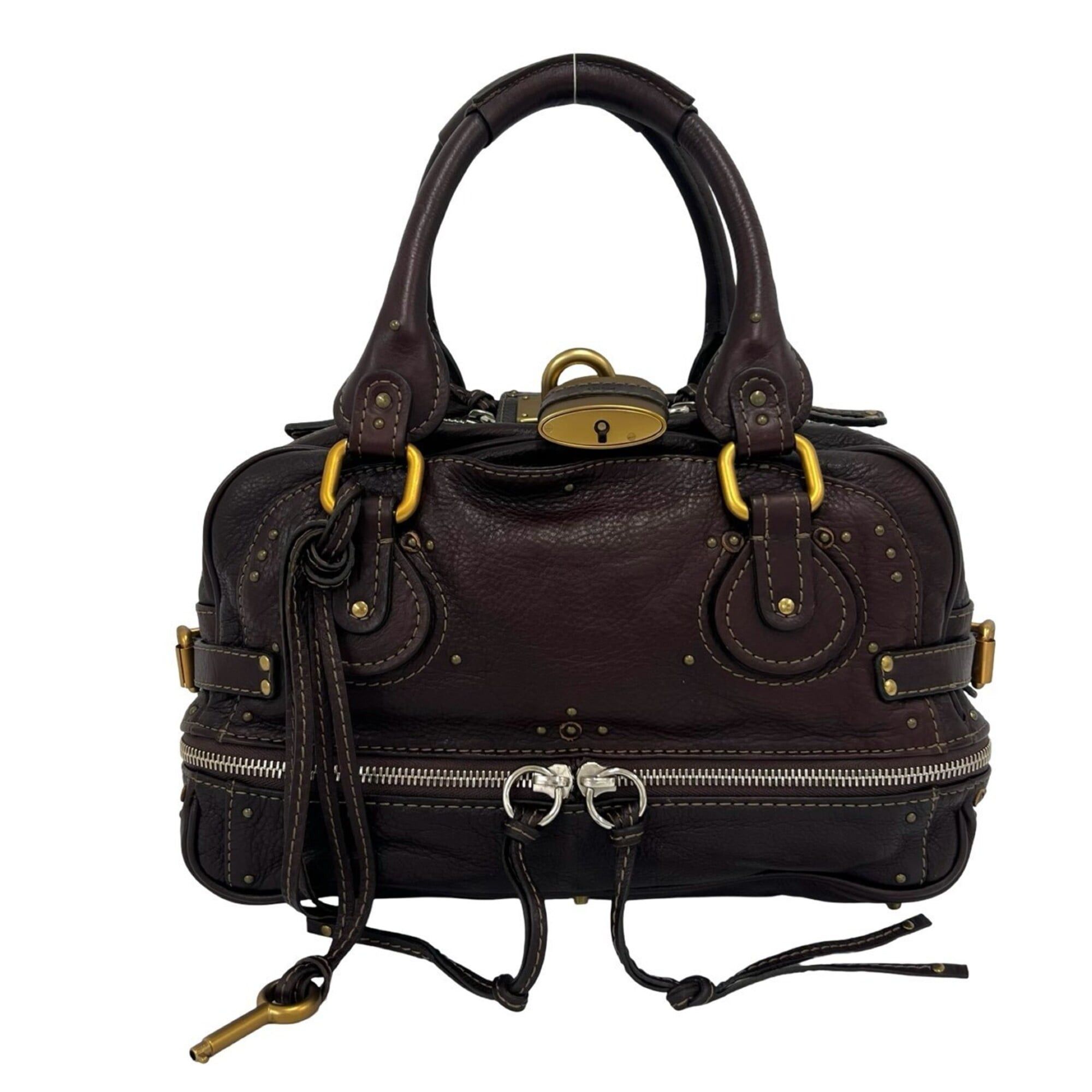 Chloe Chloé Chloe Paddington Boston Bag, Logo Hardware, Leather, Genuine Handbag, Travel Brown, b94-7 Size ONE SIZE - 1 Thumbnail