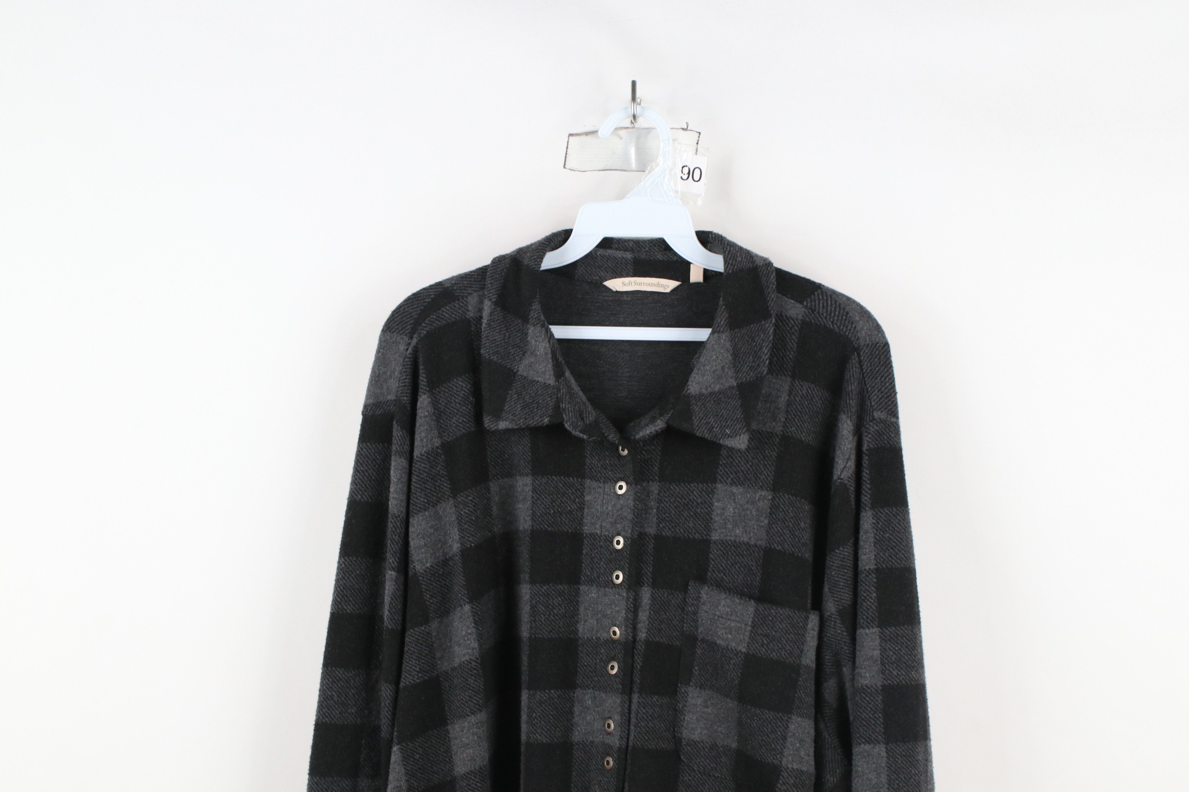 Vintage Soft Surroundings Collared Fleece Henley Tunic Sweater Plaid Size 3XL / US 20-22 - 2 Thumbnail