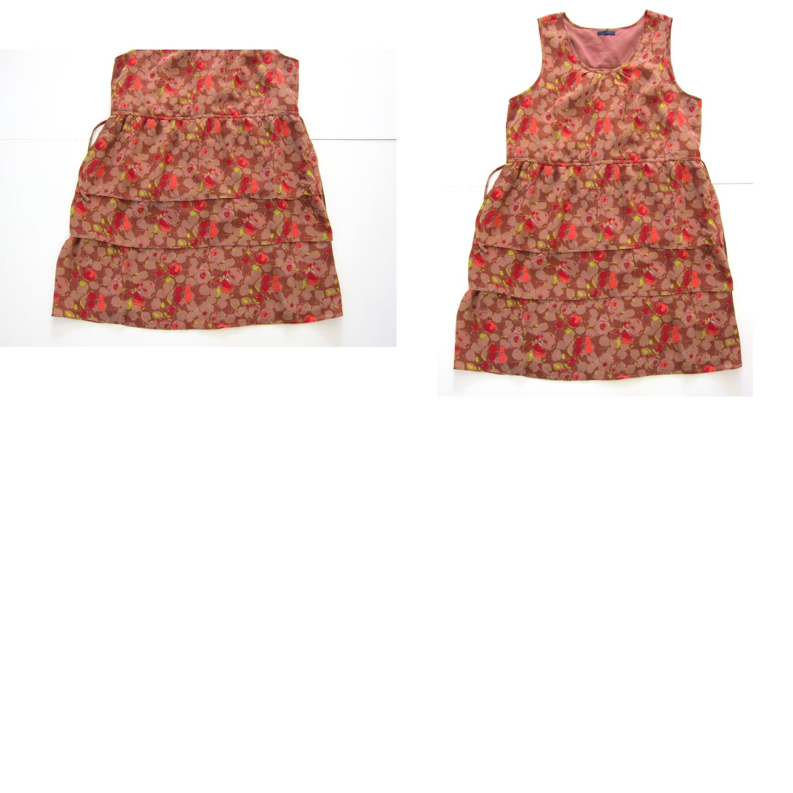 Gap Gap Floral Sleeveless Tank Dress L - Pink Brown Red Floral Ruffle Sheath Shift Tunic Sun Dress - 100% polyester - L - Women - Gap Size L / US 10 / IT 46 - 8 Thumbnail