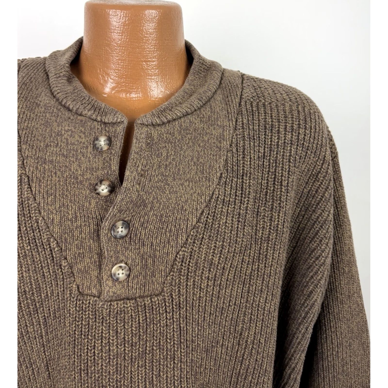 Vintage VINTAGE Cabela's Sweater Henley Mens XL Tall Brown Cotton Knit Ribbed 90s Grunge Retro Weightful Patch +Measurements (No holes) Mens Size US XL / EU 56 / 4 - 3 Thumbnail