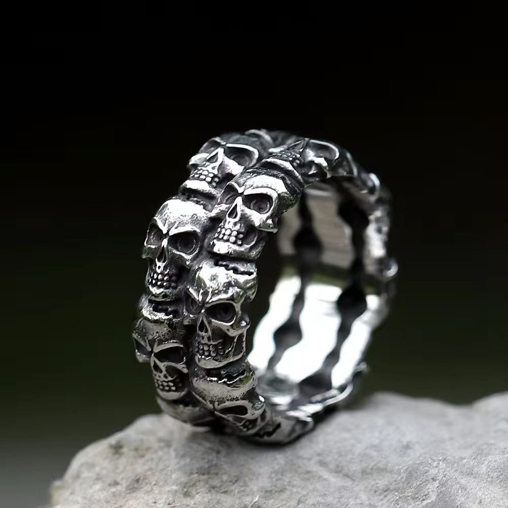 Jewelry × Vintage Retro Goth Double Skull Ring Size ONE SIZE - 2 Thumbnail