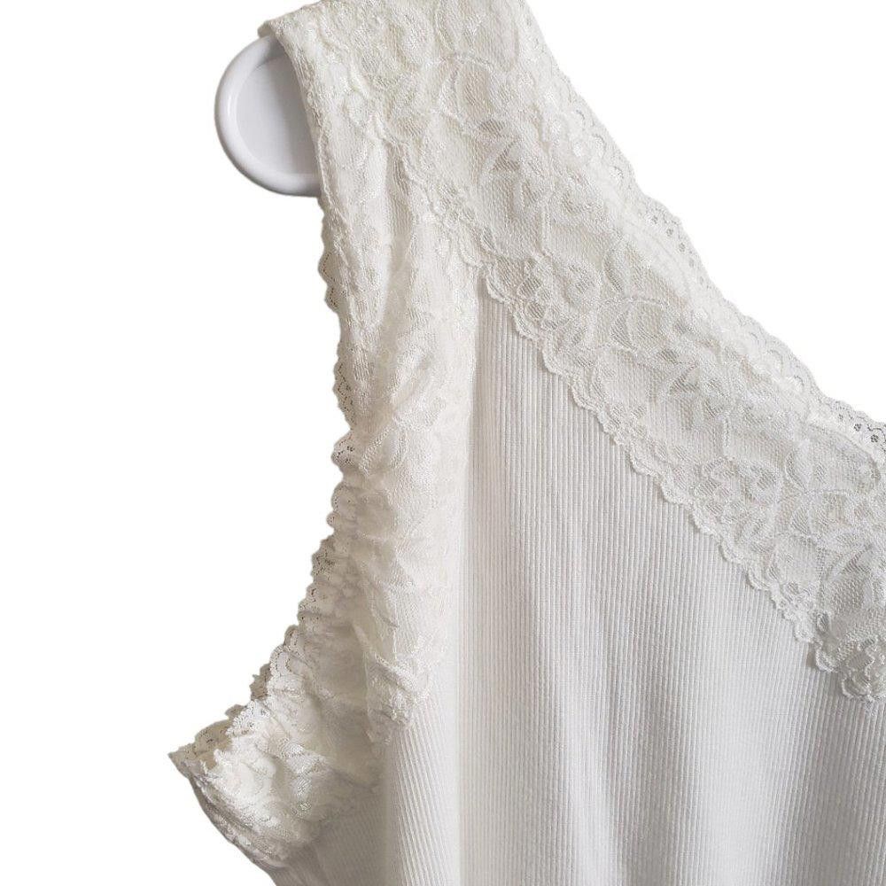 Designer CT367 Style & Co White Ribbed Lace Tank 1X Size XL / US 12-14 / IT 48-50 - 2 Thumbnail