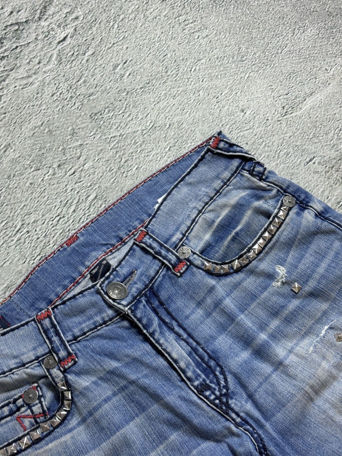 True Religion True Religion blue jeans red thick stitching Y2K studded Size US 34 / EU 50 - 8 Thumbnail