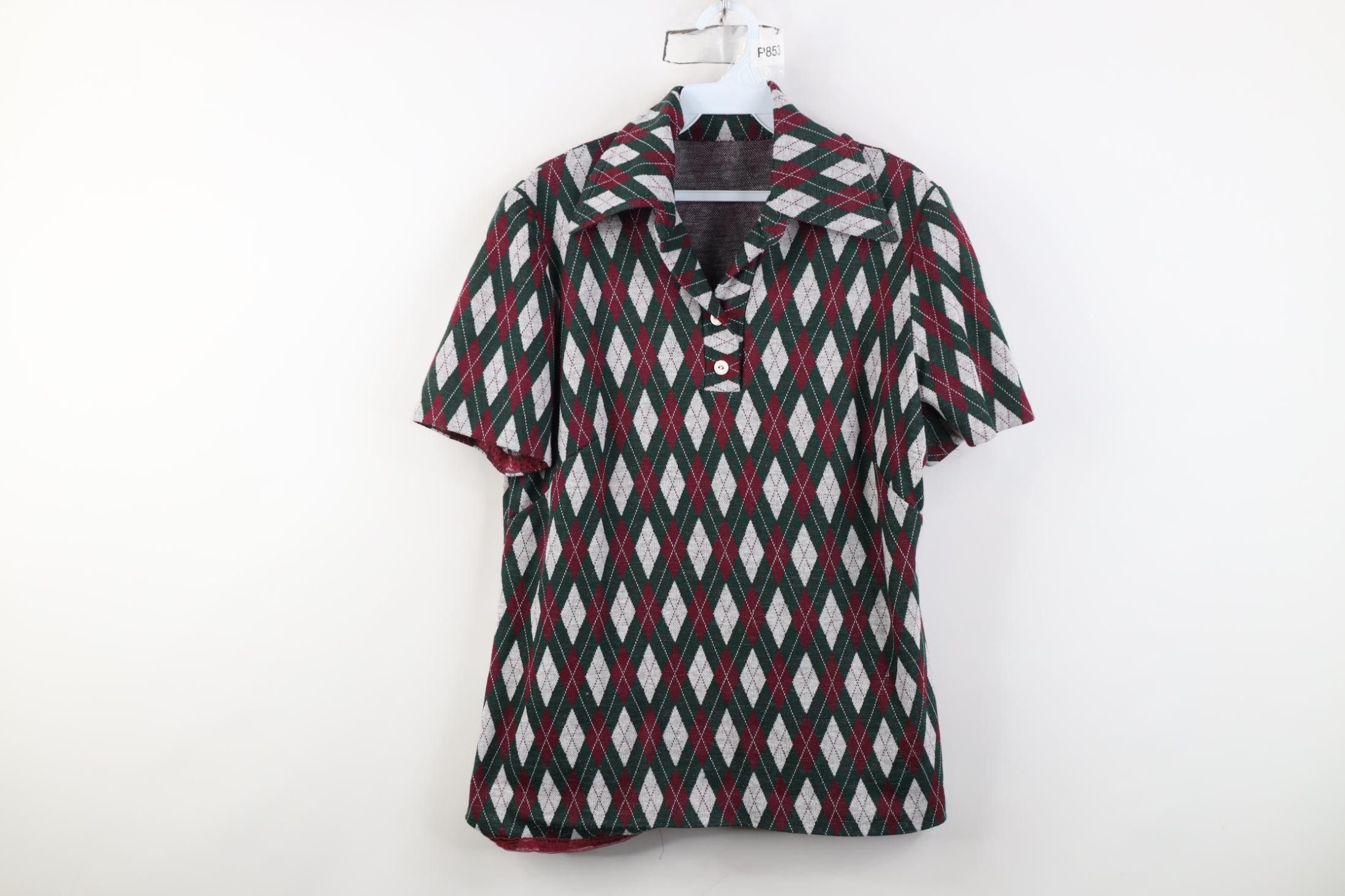 Vintage Vintage 60s 70s Streetwear Argyle Diamond Knit Polo USA Size L / US 10 / IT 46 - 1 Thumbnail