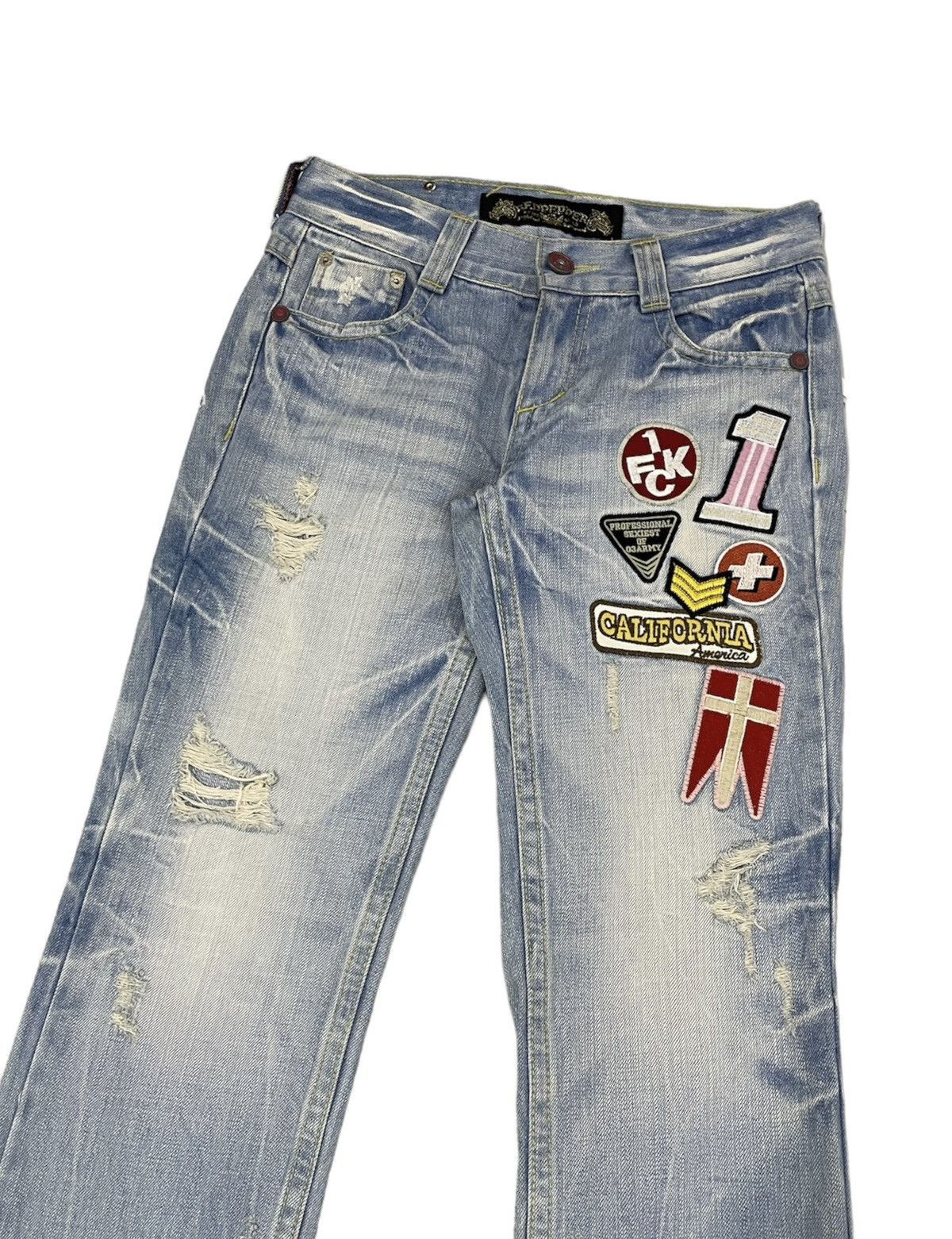 image of Redpepper Japan Patchwork Distressed Jeans in Blue, Men's (Size 28)