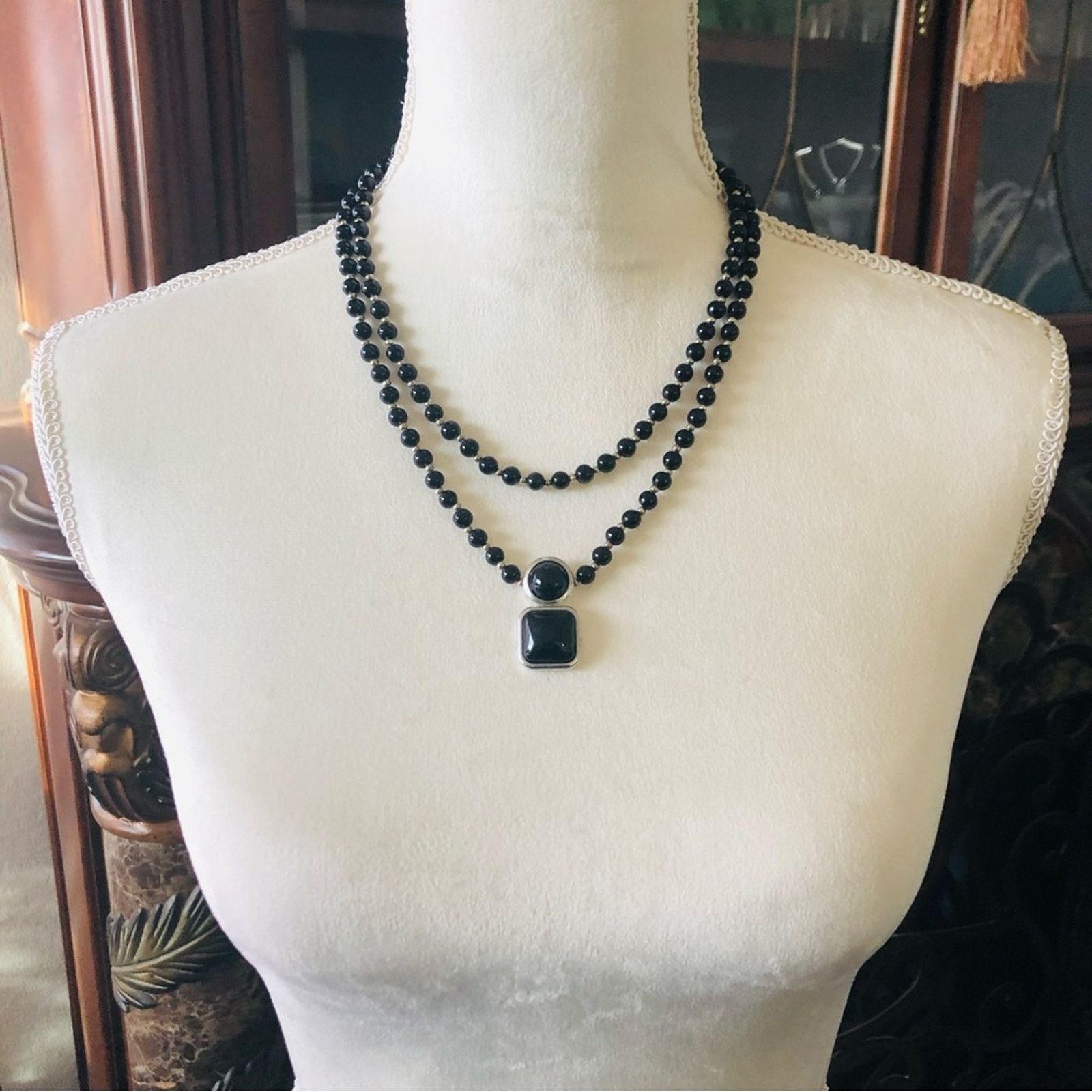 Handmade Handcrafted double strand black Czech Pearl necklace Size ONE SIZE - 5 Thumbnail
