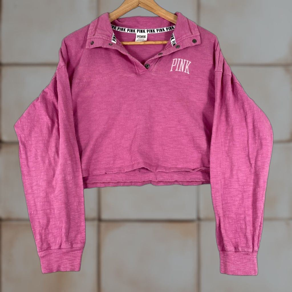Vintage PINK Victoria's Secret Sweatshirt Womens Small Pullover Long Sleeve 1/4 Zip Logo Graphic Print Casual Activewear Size S / US 4 / IT 40 - 1 Thumbnail