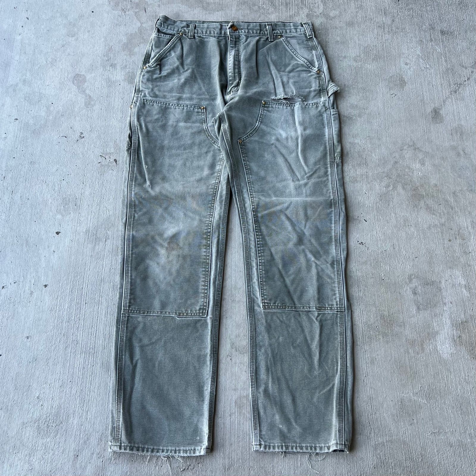 Carhartt faded green double knee work wear carpenter pants