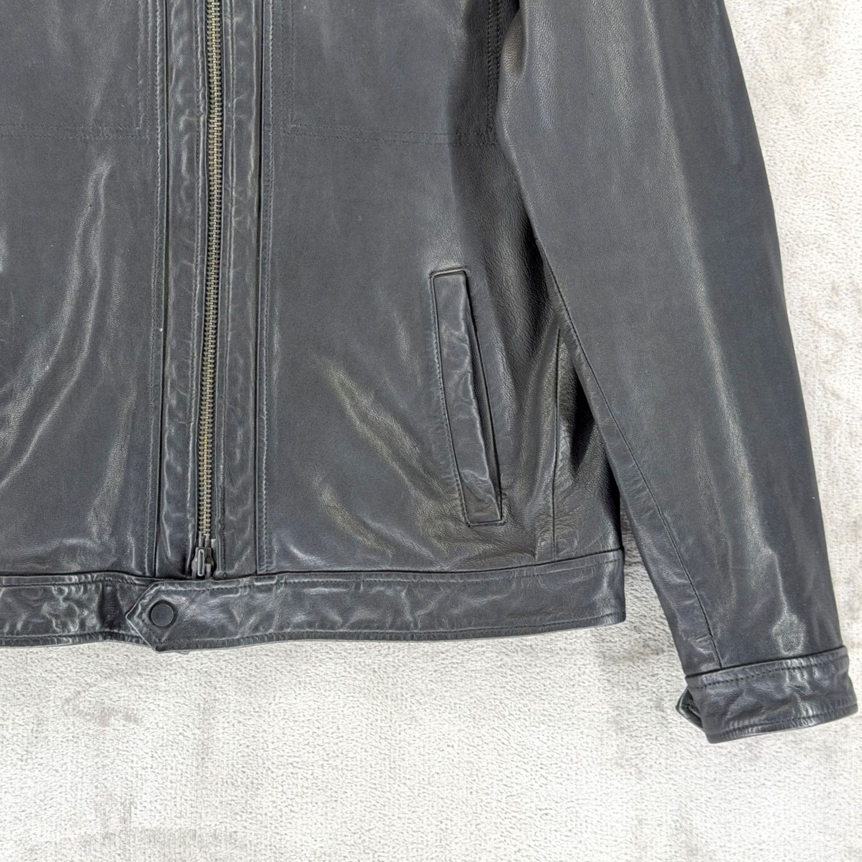 Allsaints AllSaints Lark Leather Jacket Mens L Black Goat Leather Full Zip ML141H Size US L / EU 52-54 / 3 - 3 Thumbnail