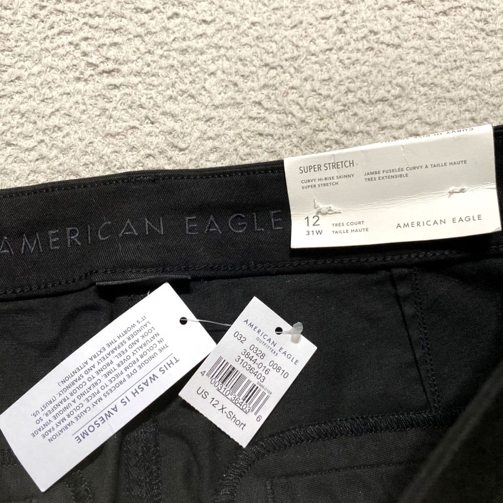 American Eagle Outfitters NWT American Eagle Womens 12P Pants Black Skinny Petites High Rise Stretch Button Zip Size 34" / US 12 / IT 48 - 5 Thumbnail