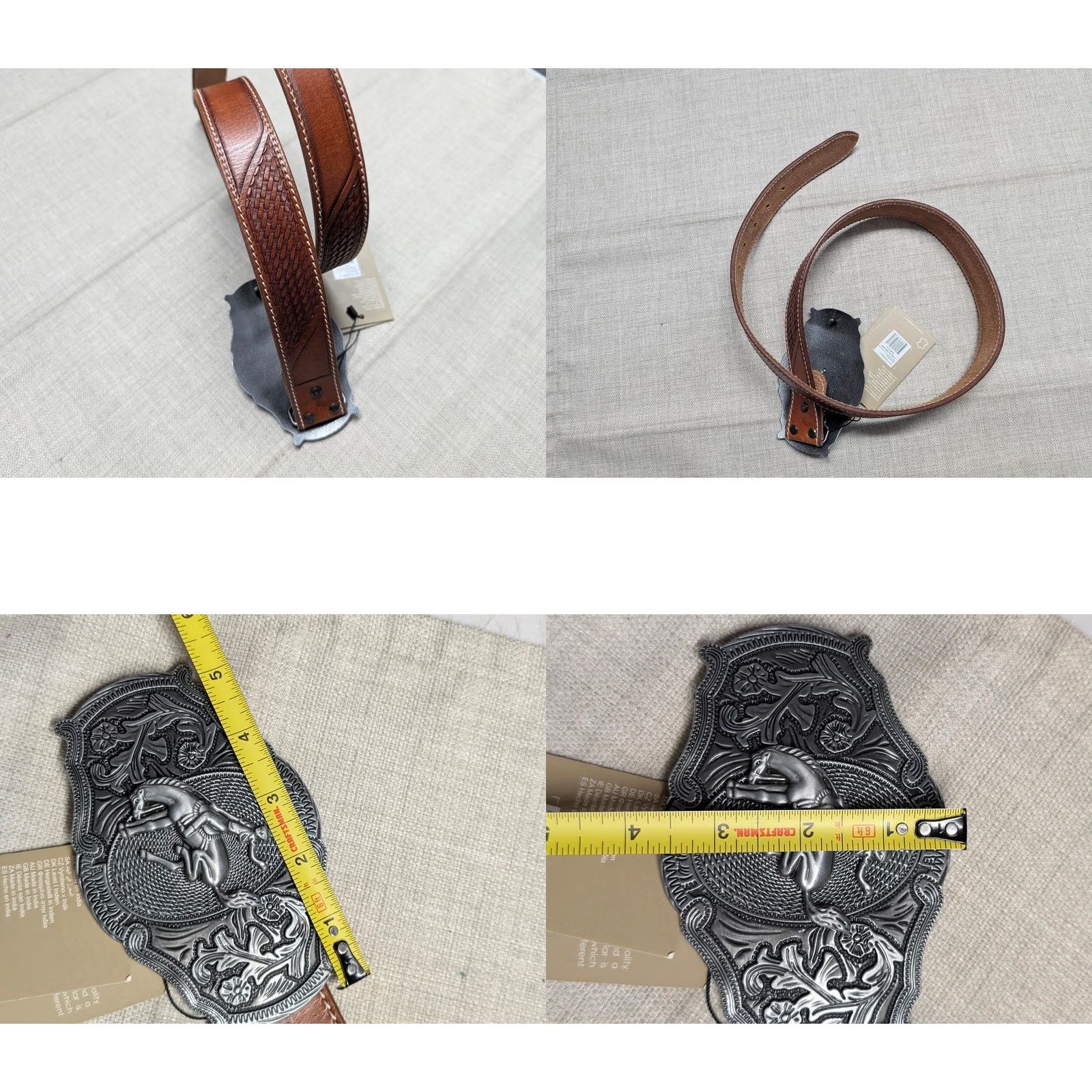 Vintage VINTAGE Myra belt Western Belt Unisex Adults 38 brown Tooled cowhide leather buckle belt 1-1/2" width Size 38 - 8 Thumbnail