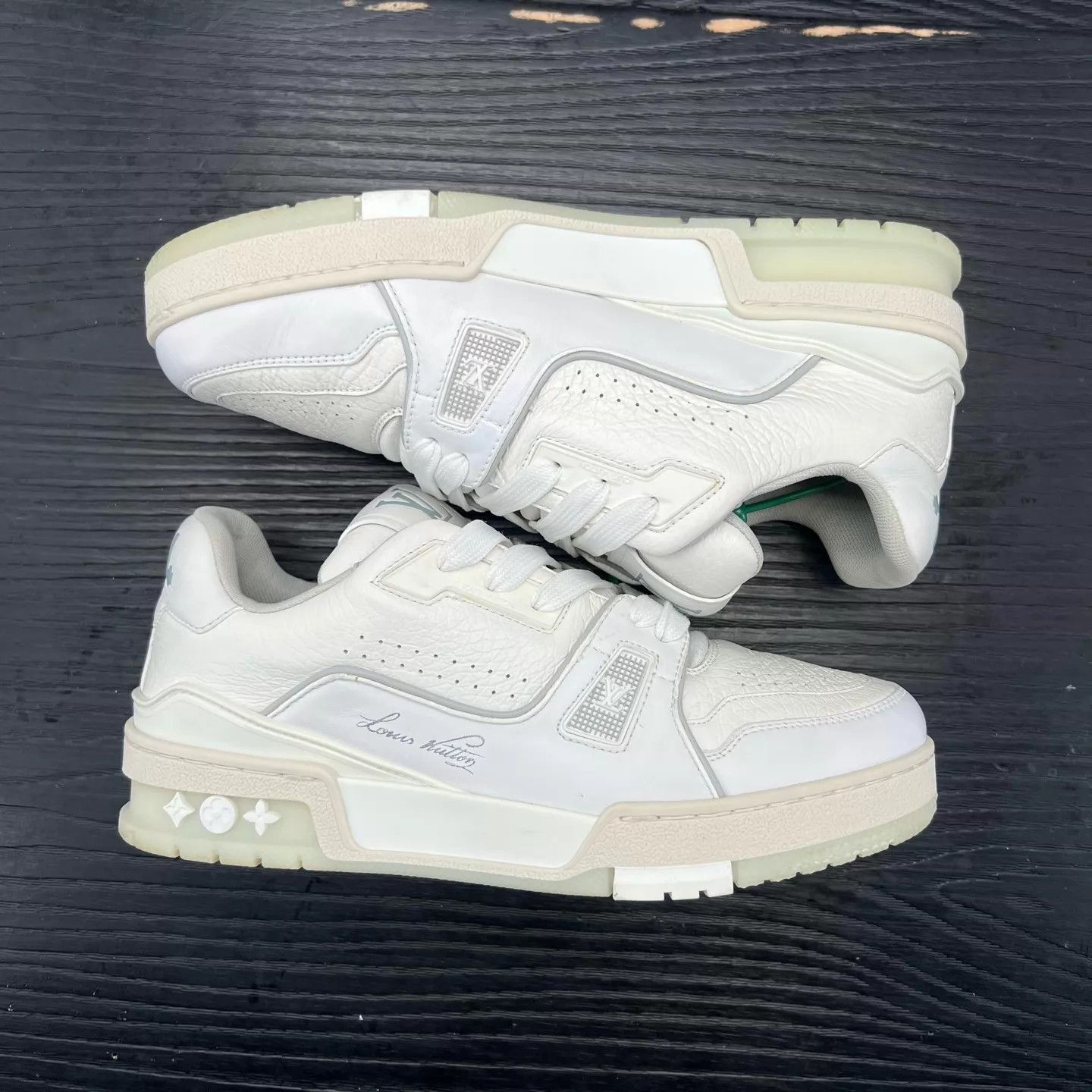 Louis Vuitton LV Trainer White Cement 37.5 Near Mint Original Box Size US 7 / IT 37 - 3 Thumbnail