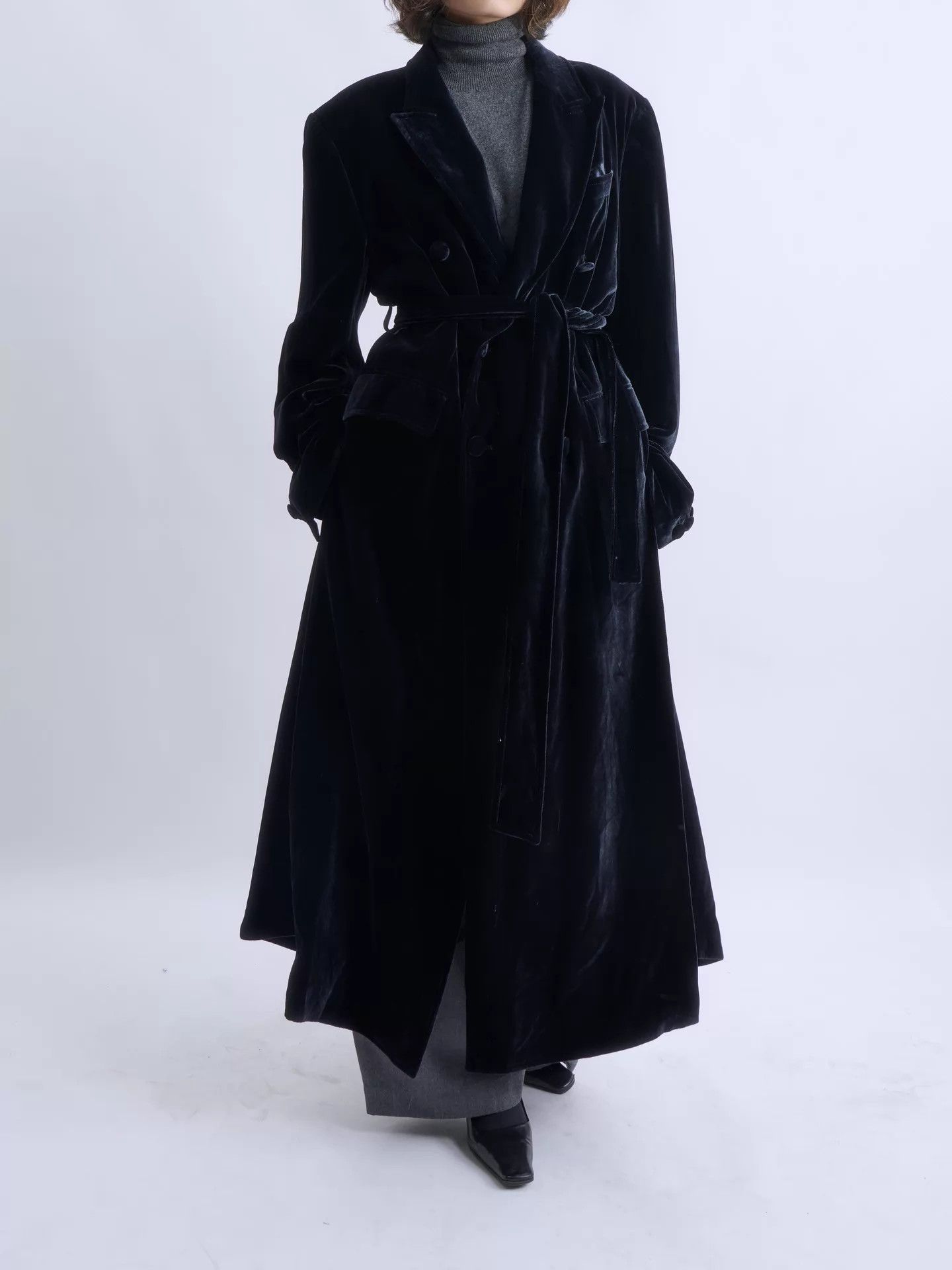 Other BY MAISON SANS TITRE blue velvet double-breasted coat Size L / US 10 / IT 46 - 4 Thumbnail