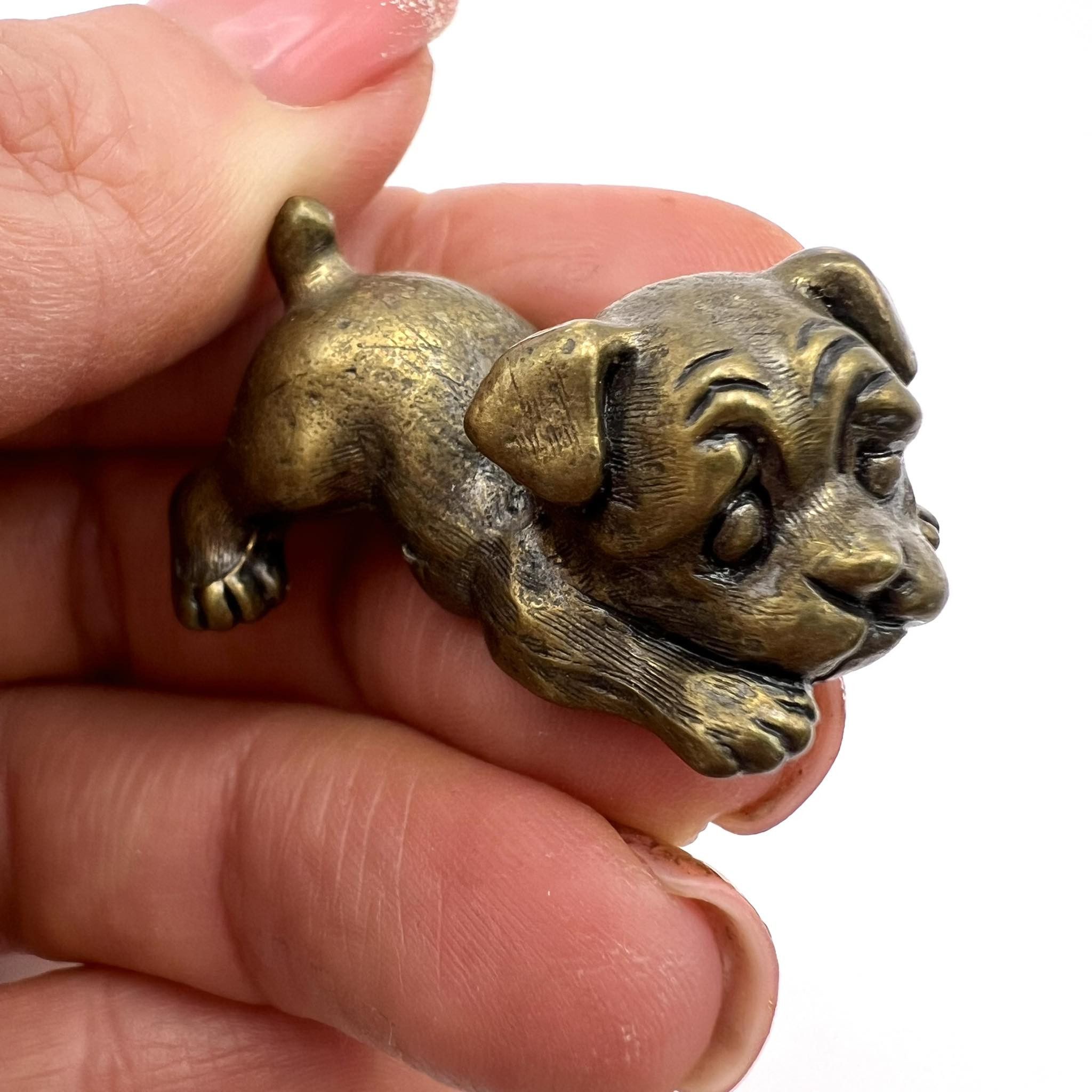 Vintage Two Miniature Vintage Bronze Brass Dogs figurine Signed Size ONE SIZE - 8 Thumbnail