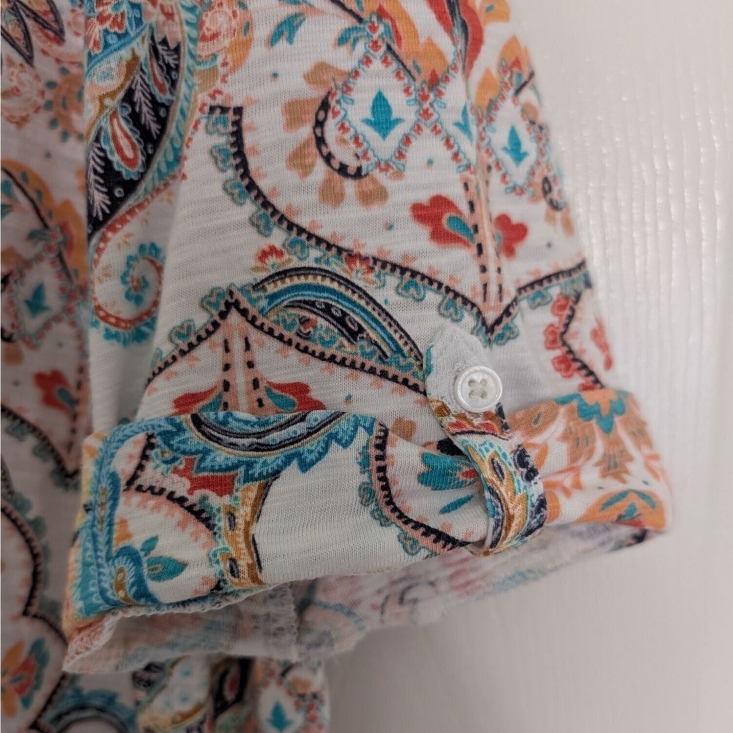 Designer Chicos 3 Paisley Boho Shirt Size XL White Cotton Modal Short Size XL / US 12-14 / IT 48-50 - 4 Thumbnail