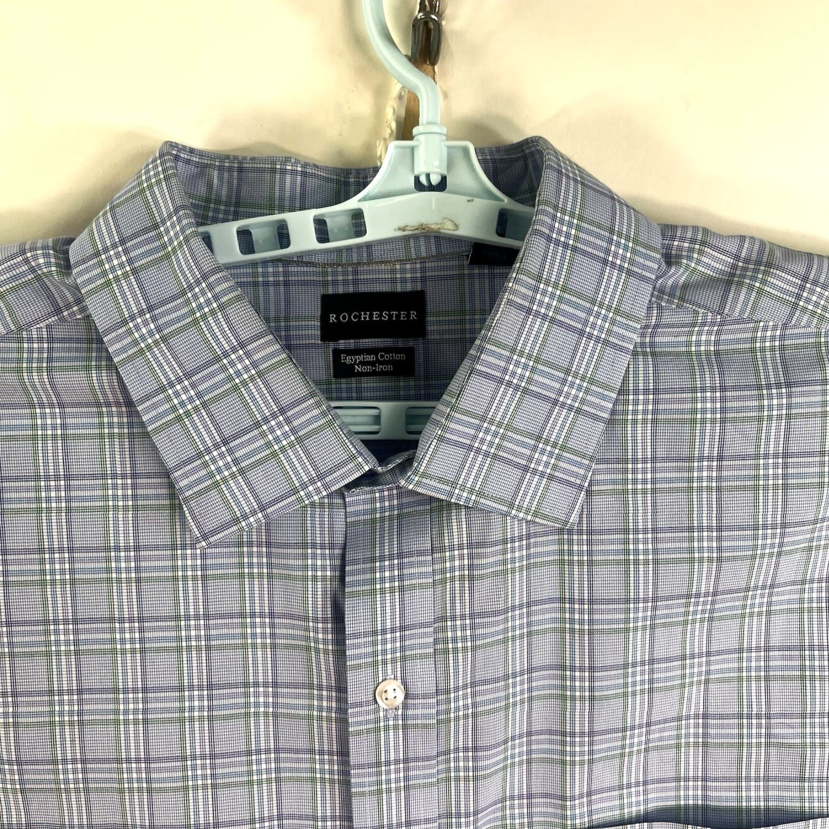 Vintage Blue Rochester Egyptian Cotton Checked Button-Up Shirt Mens Size 20 Regular Long Sleeve Blue/Green Pattern Check Casual Business 64 in Chest Size US XXL / EU 58 / 5 - 3 Thumbnail