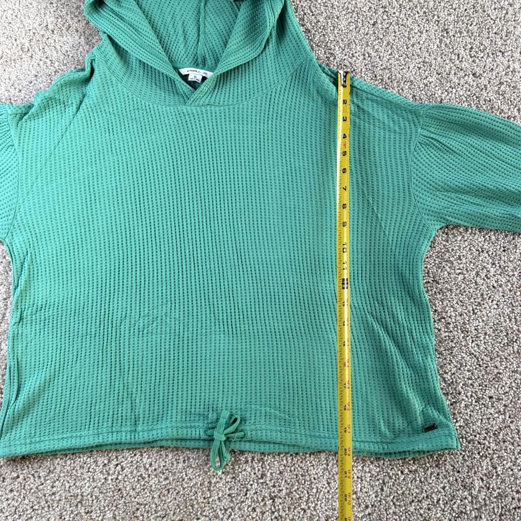 O'Neill O'Neill Shirt Womens Medium Green Waffle Knit Hooded Drawstring Hem Top Size M / US 6-8 / IT 42-44 - 5 Thumbnail