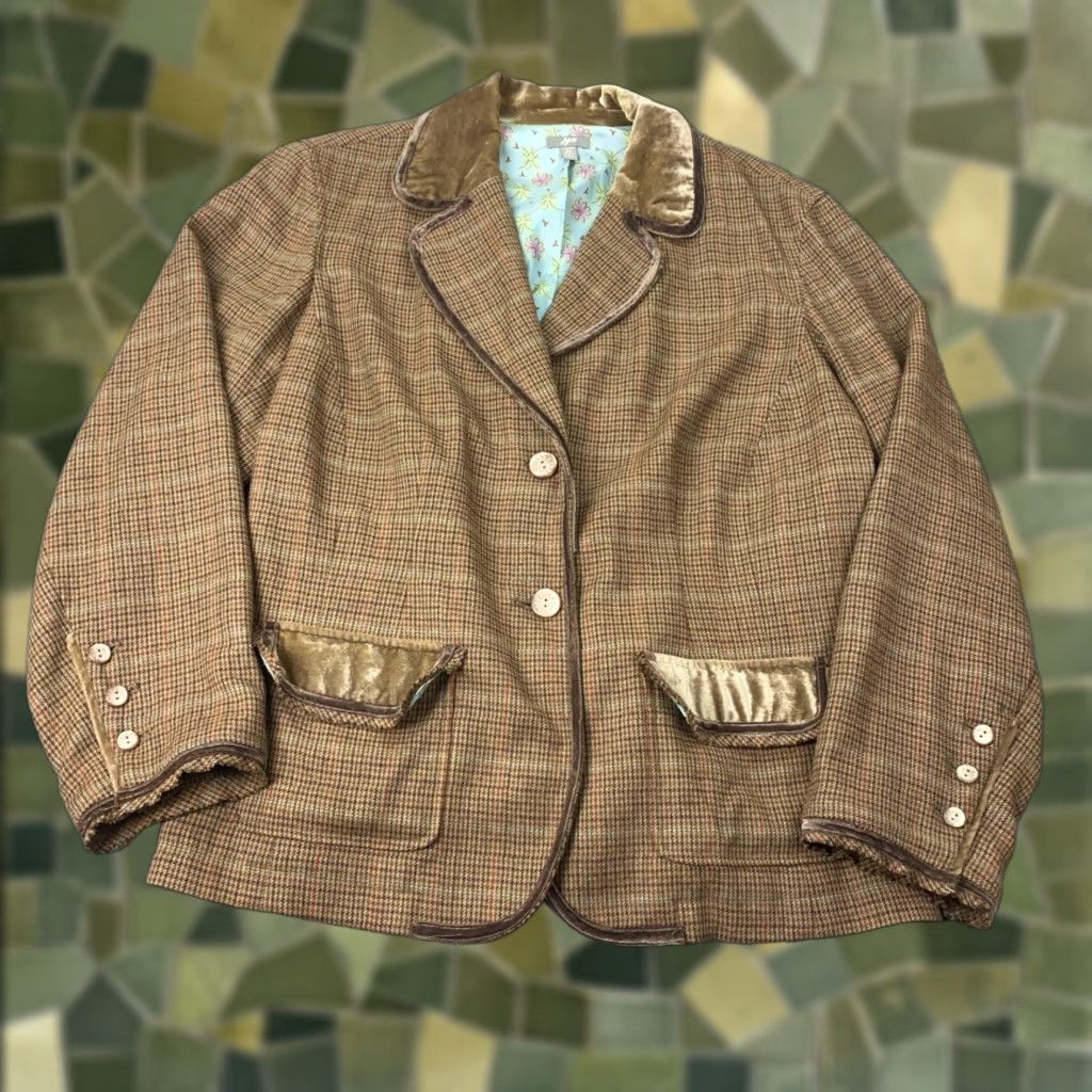 J. Jill J Jill Blazer Womens Size 20 Brown Houndstooth Plaid Wool Blend Stretch Lined Size 3XL / US 20-22 - 1 Thumbnail