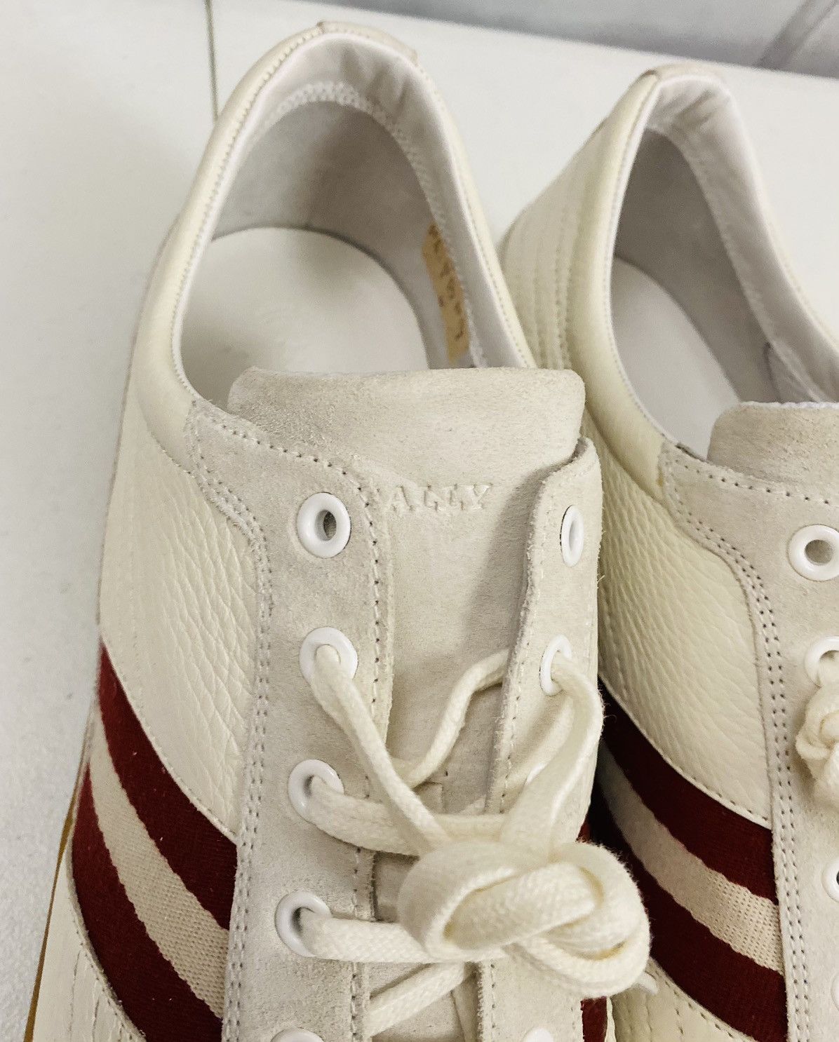 Bally Bally White/Cement Leather/Suede Stripe Nate Sneaker 12 NIB Size US 12 / EU 45 - 4 Thumbnail