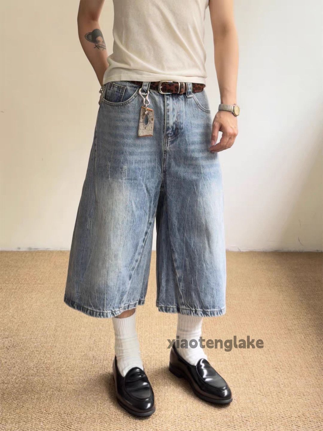 パンツ Washed Distresed Denim Shorts opium swag Jean zx washed faded loose flared opium y2k shorts | Grailed