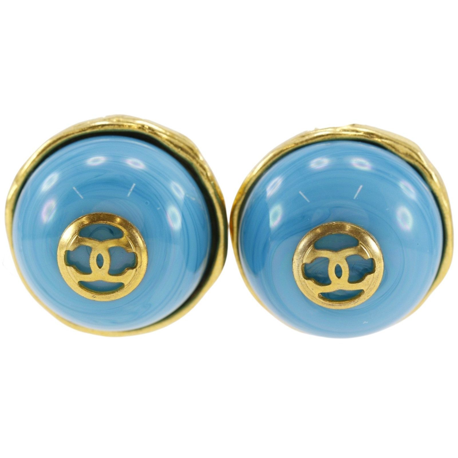 Chanel Chanel Coco Mark Clip On Earrings Metal Earrings Duty Free For Usa in Blue, Women's