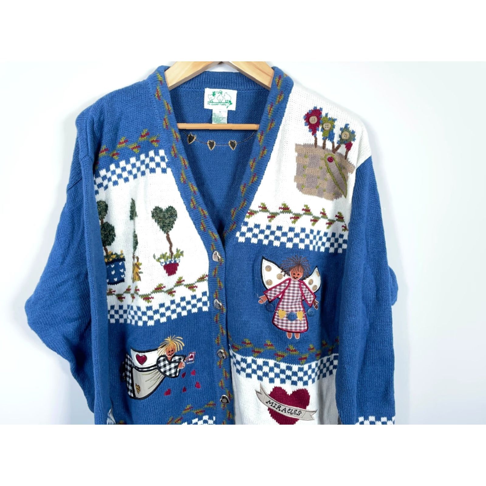 Quacker Factory VINTAGE Quacker Factory Cardigan Womens Medium Blue Angel Plants Grandma Sweater Size M / US 6-8 / IT 42-44 - 4 Thumbnail