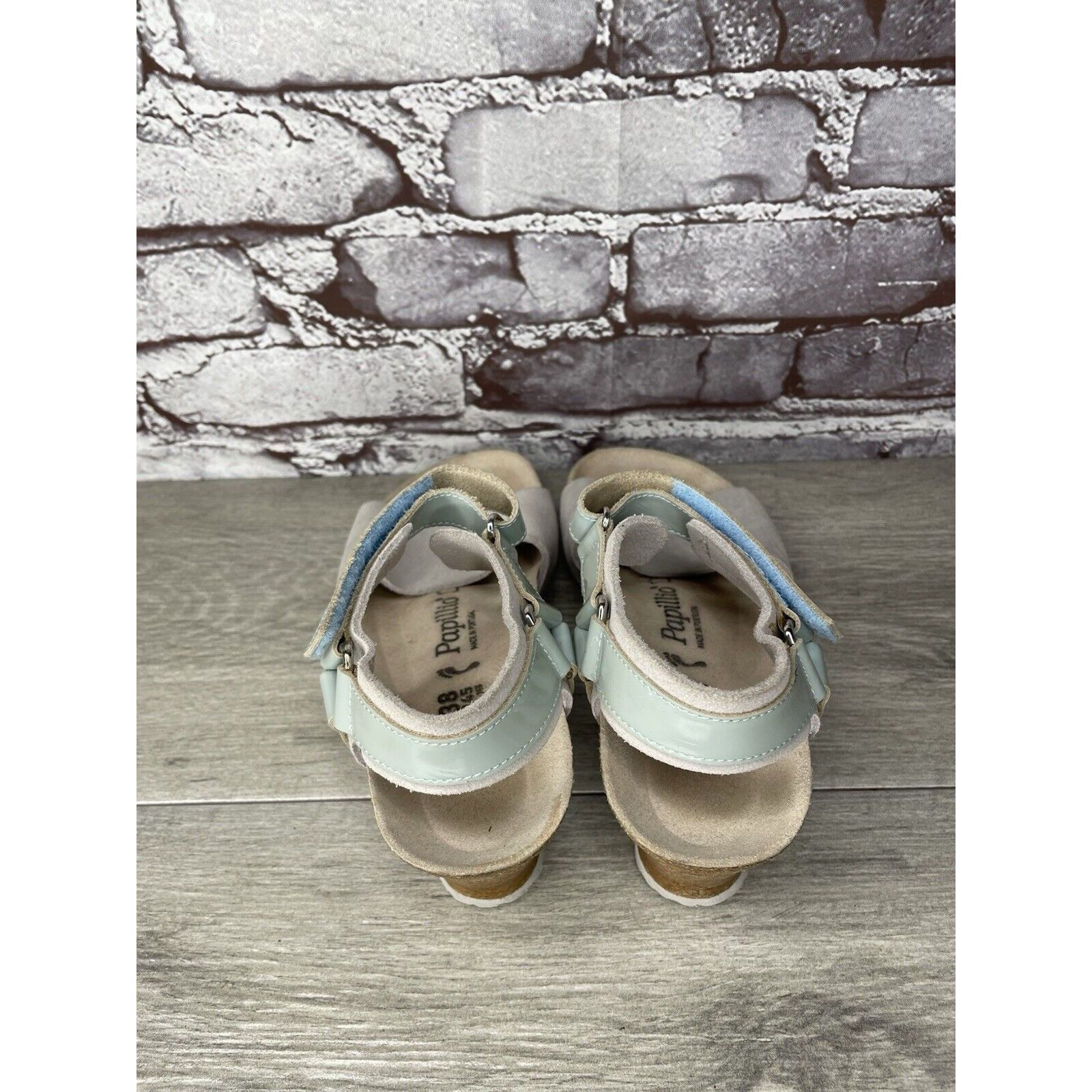 Birkenstock Papillio Grey Nubuck Suede Teal Patent Cork Wedg