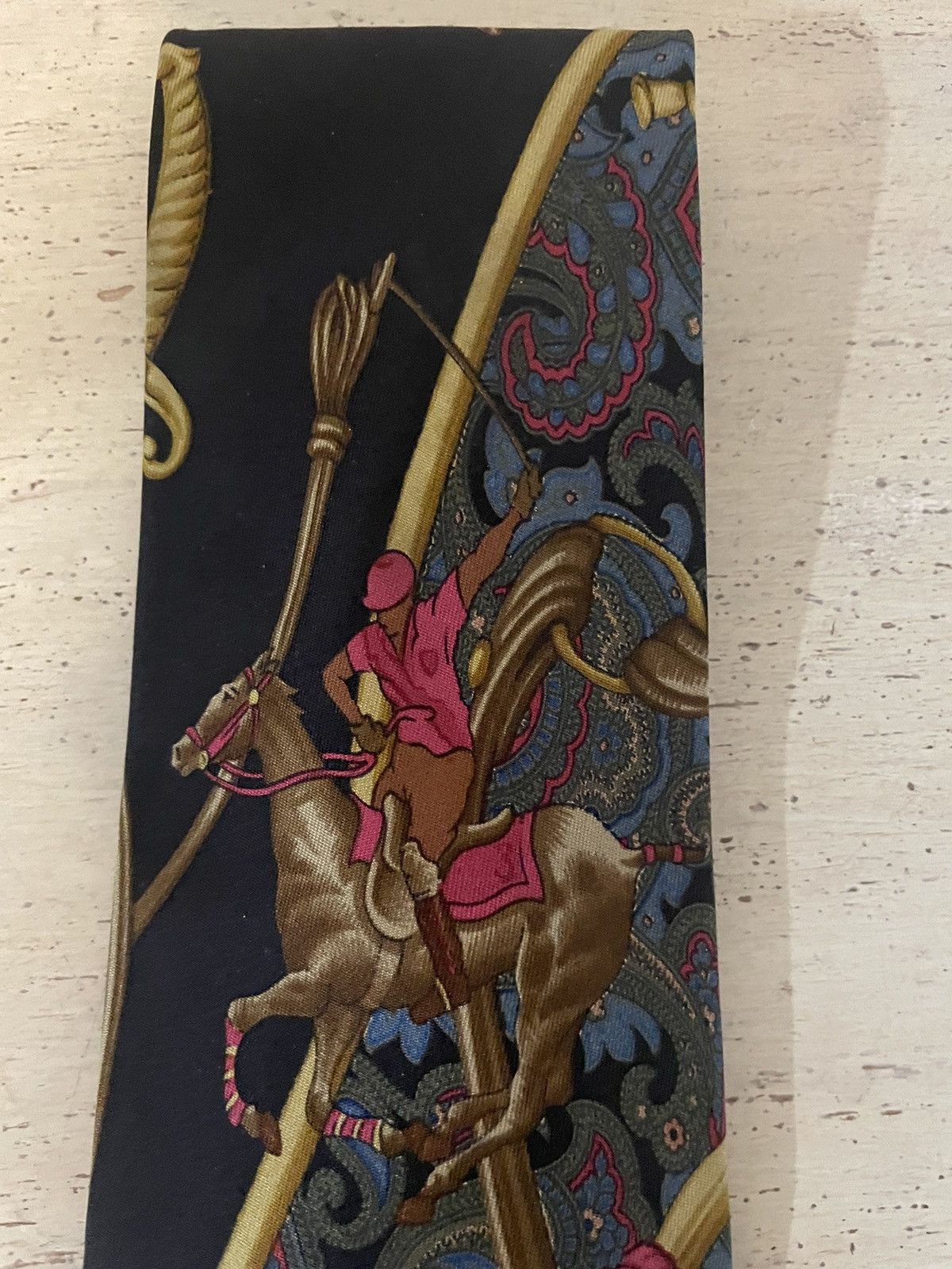 Polo Ralph Lauren × Vintage Rare Paisley-Polo Player Print Silk Tie Size ONE SIZE - 3 Thumbnail