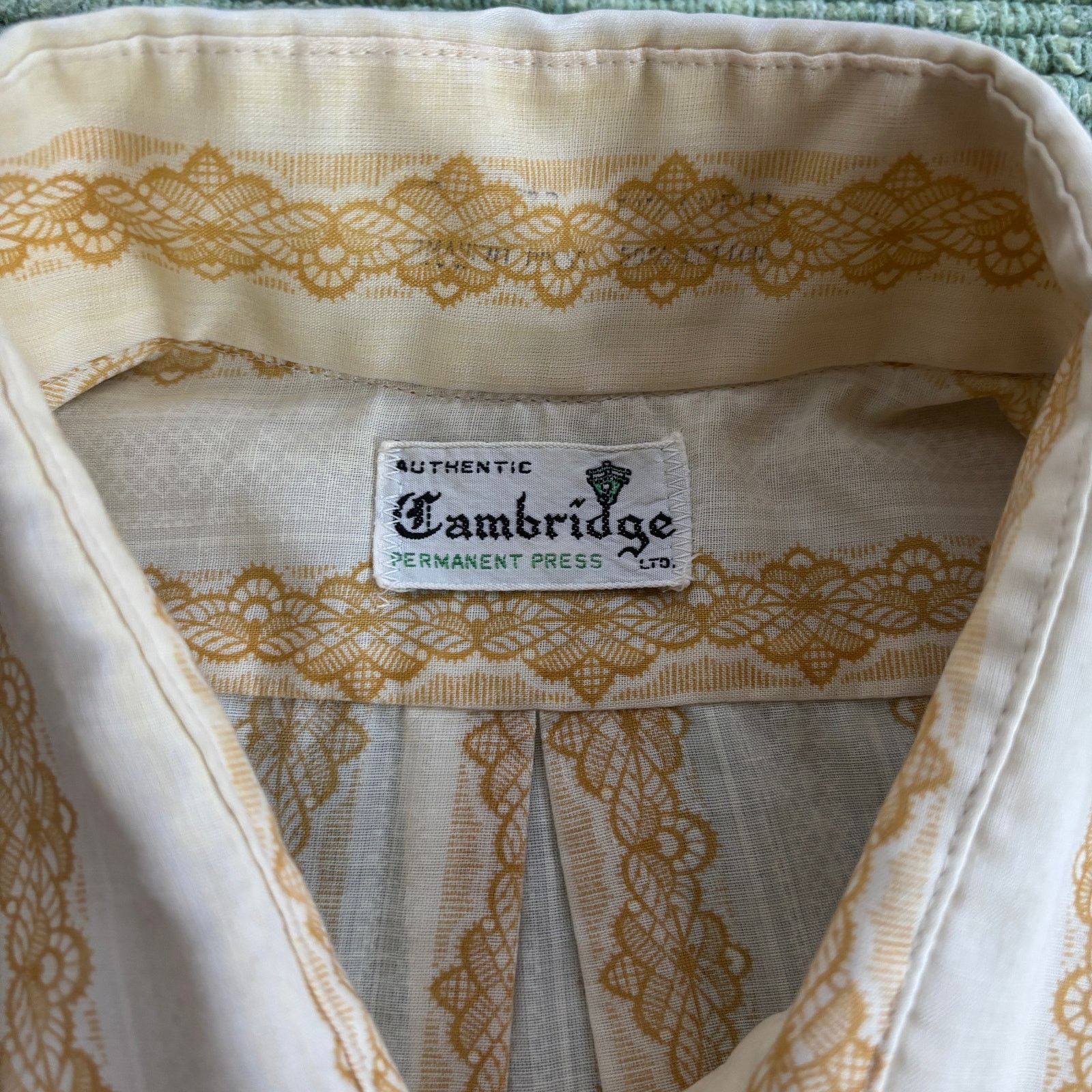 Vintage True Vintage 60s 70s Yellow Cotton Men's Patterned Shirt Size US XL / EU 56 / 4 - 3 Thumbnail