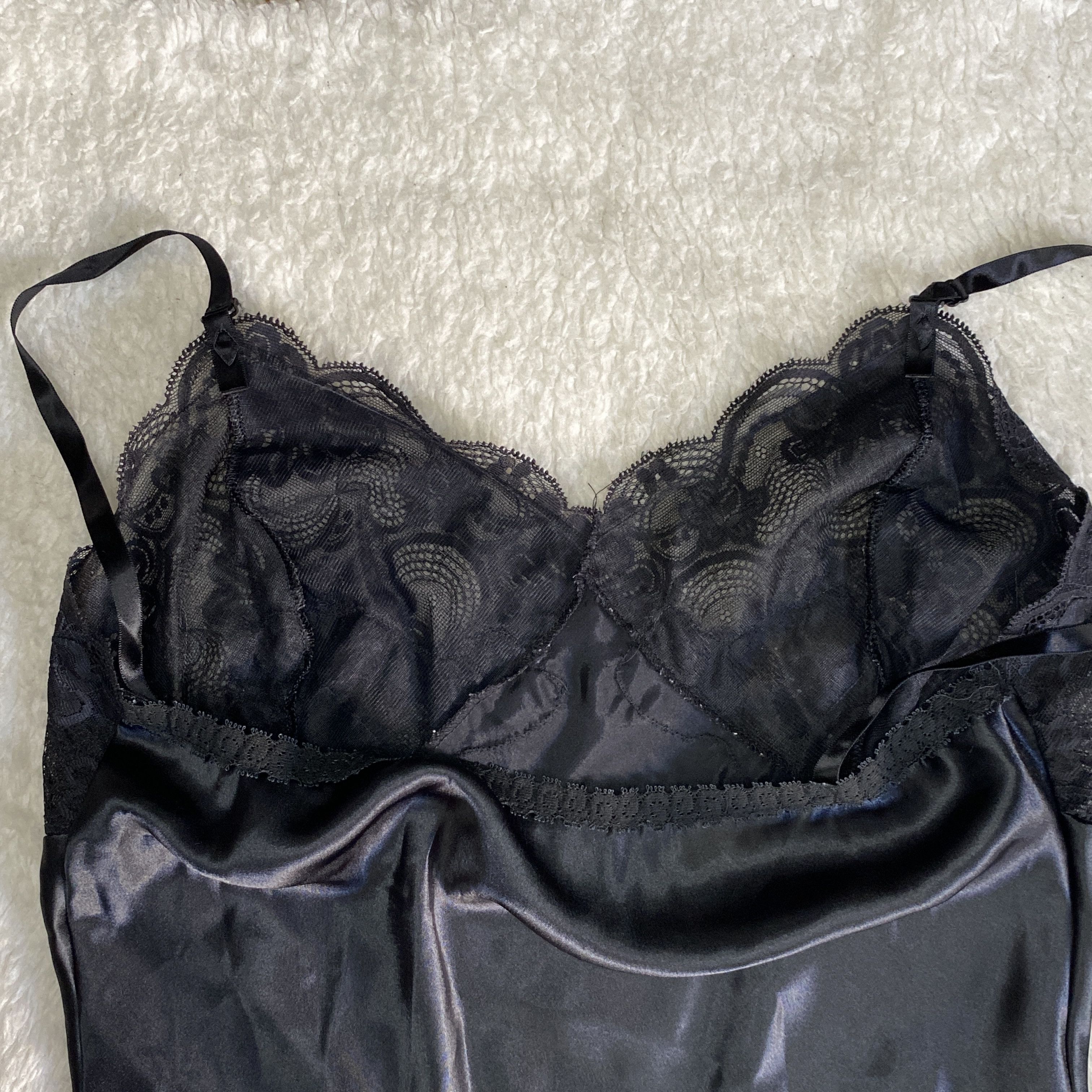 Vintage Vintage Black Satin Lace Trim Slip Dress Midi Size S / US 4 / IT 40 - 12 Thumbnail