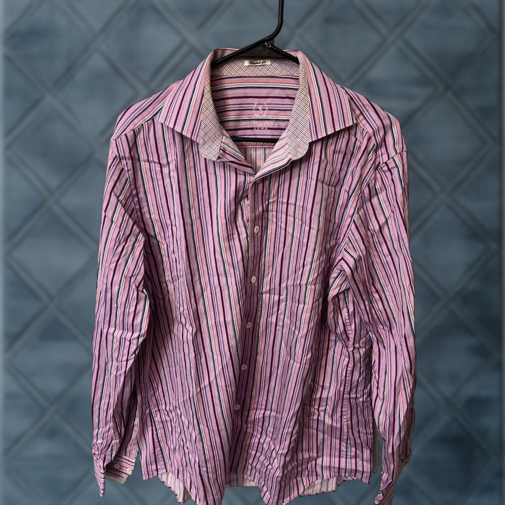 BUGATCHI BUGATCHI Shirt L Classic Fit White Pink Striped Button-Up Long Sleeve Cotton Mens Size US L / EU 52-54 / 3 - 1 Thumbnail