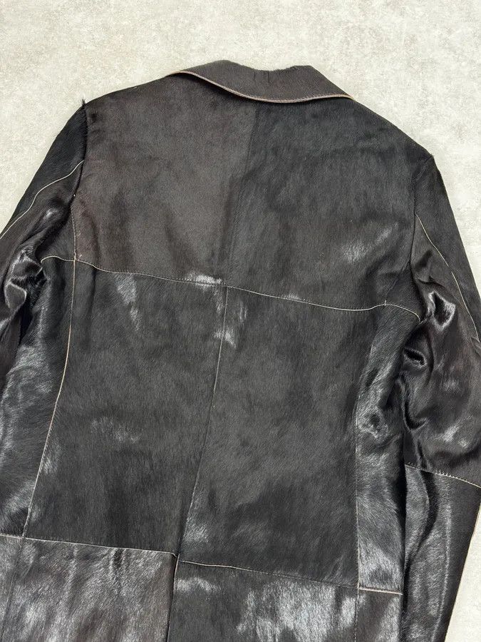 Vintage 2000s Italian Black Leather Pony Hair Long Jacket Size US M / EU 48-50 / 2 - 6 Thumbnail