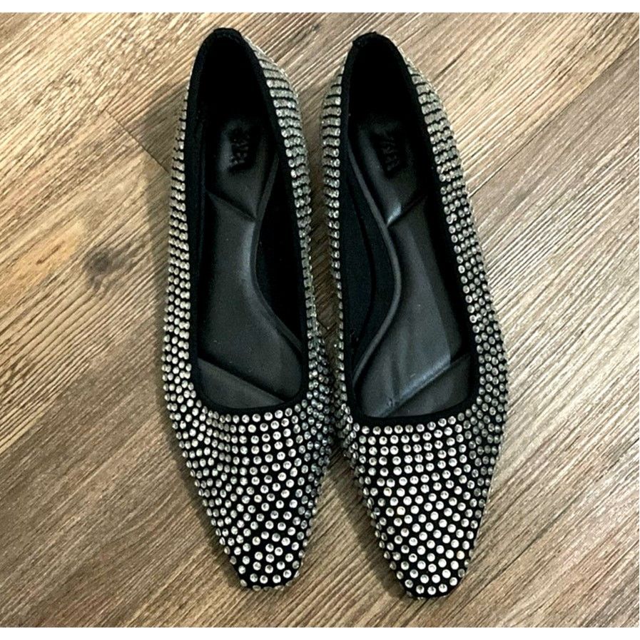 Zara Zara Rhinestone Pointed Toe Flats Sparkle Ballet Flats Size US 7.5 / IT 37.5 - 8 Thumbnail