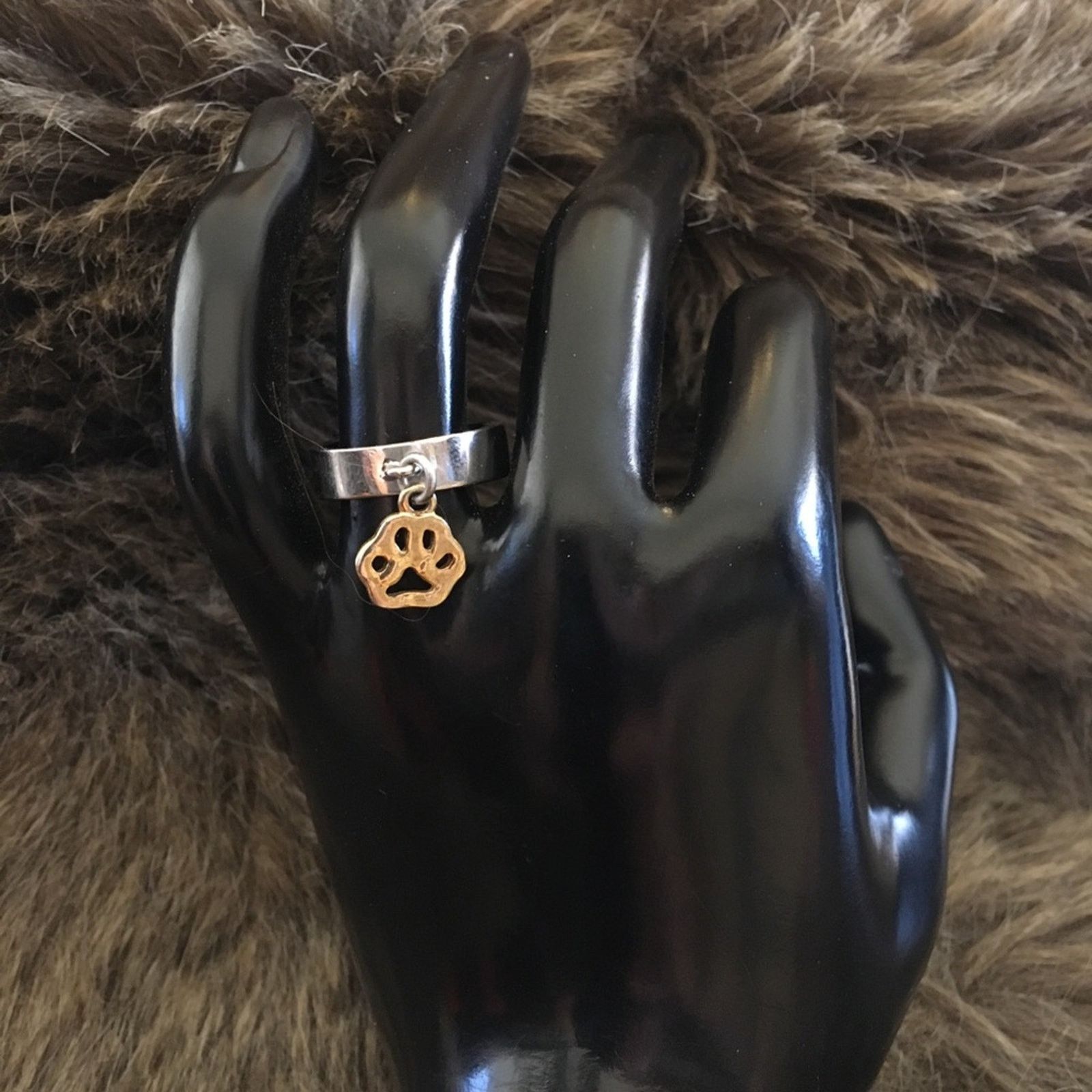 Jewelry Silver band with gold paw print charm ring Size ONE SIZE - 2 Thumbnail
