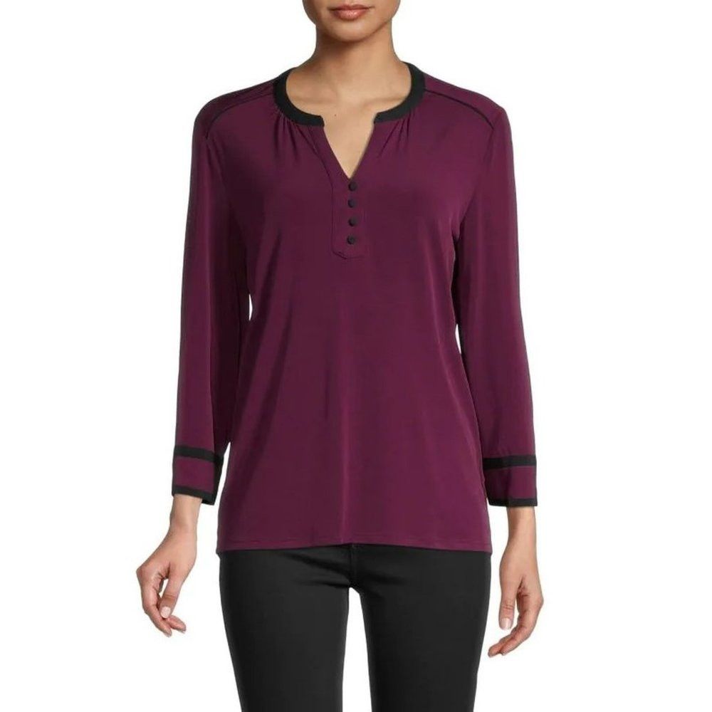 Karl Lagerfeld NWT New KARL LAGERFELD Splitneck Long Sleeve Button Purple Size XXS / US 00 / IT 34 - 1 Thumbnail